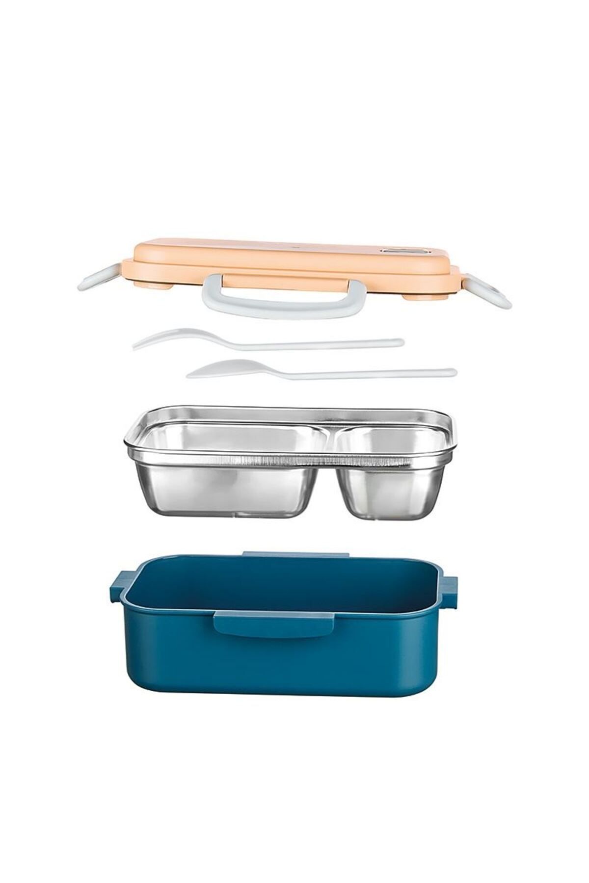 ZAYRE-Steel Lunch Box 2 Compartments, with Fork Spoon, Air Lock, Microwaveable, Bpa Free 2