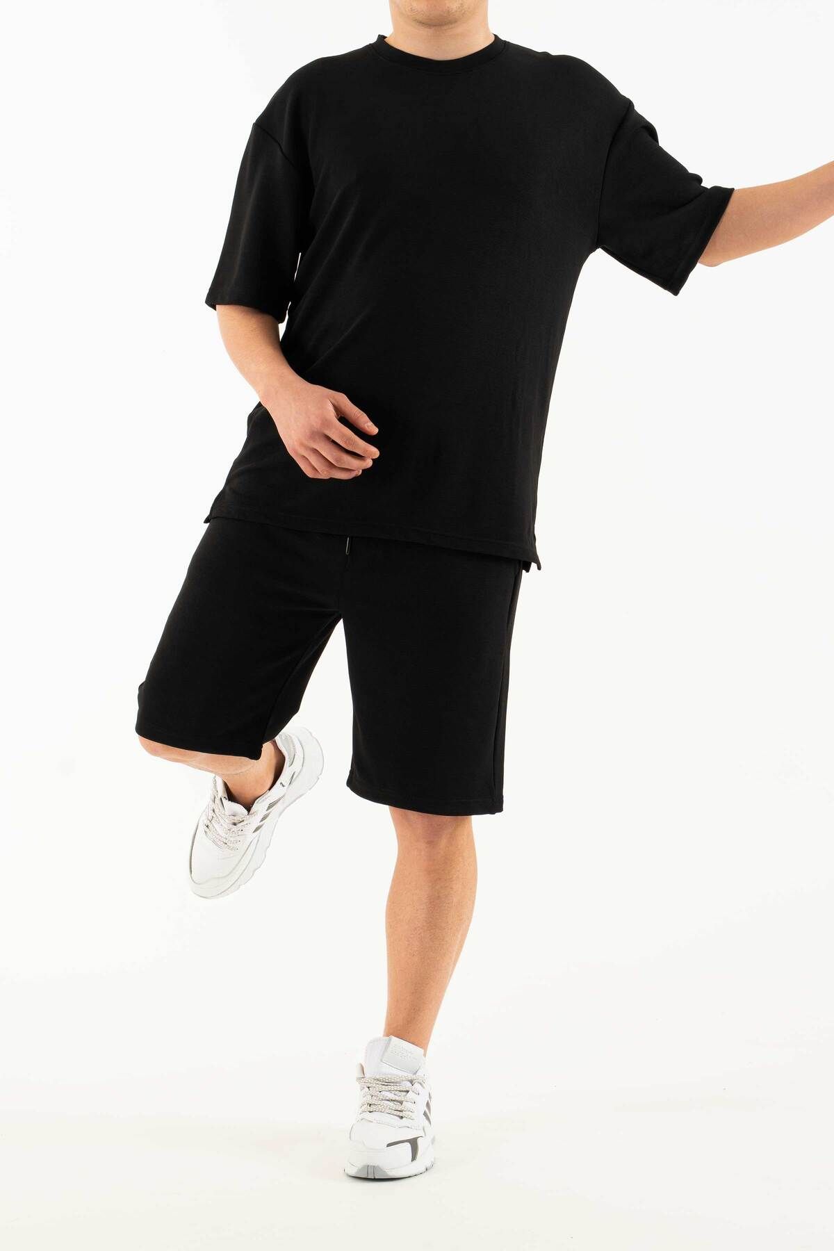 bombe Erkek 2 li Set Cep Baskılı Oversize Comfort Rahat Kesim T-shirt Şort Takım