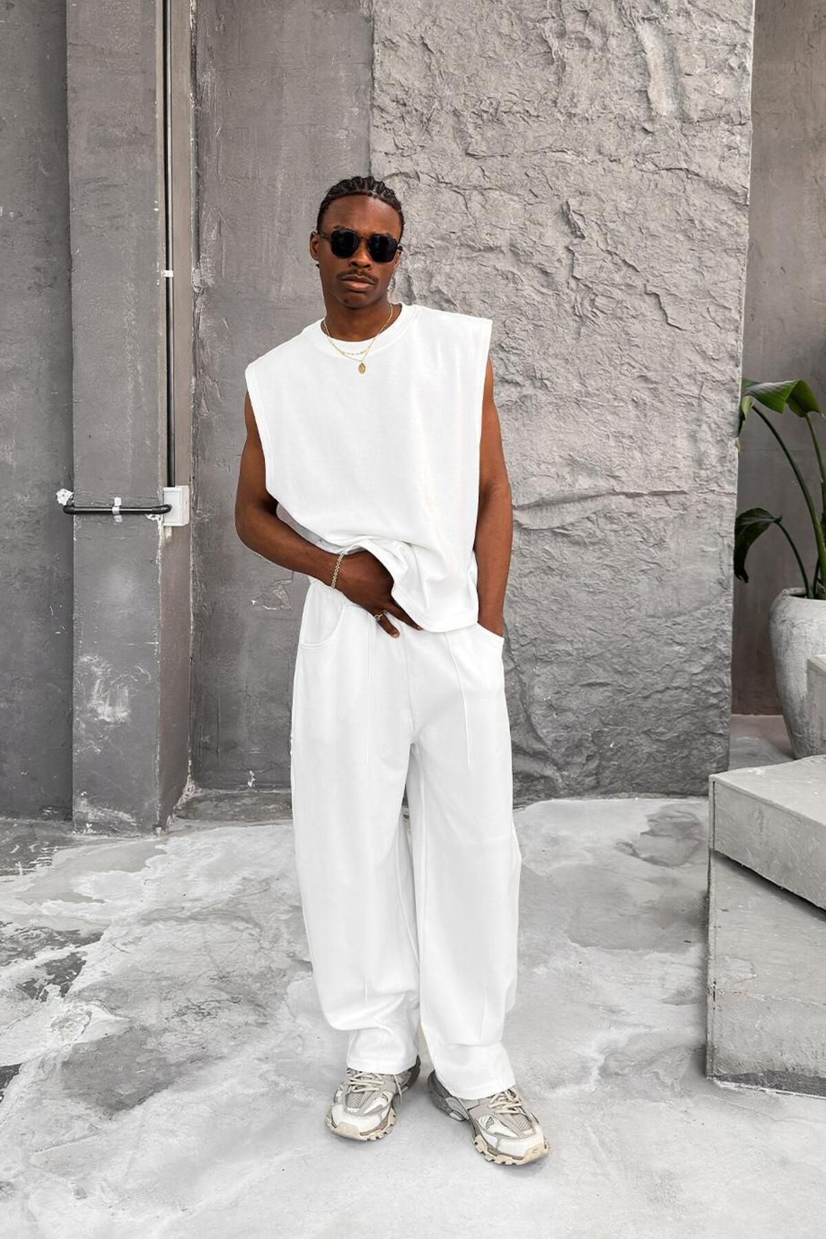 HAFKAGİYİM-White Cozy Premium Pleated Baggy Tracksuit 4