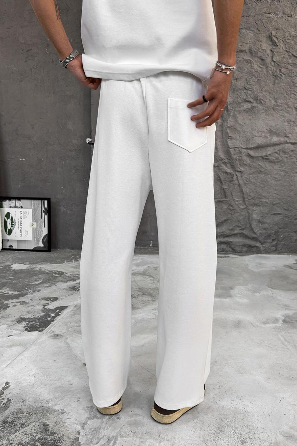 HAFKAGİYİM-White Cozy Premium Striped Baggy Tracksuit 4