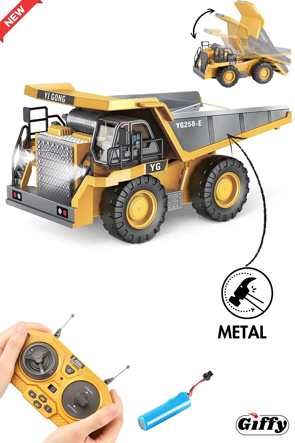 SCOWETTO 1:20 Ölçek Uzaktan Kumandalı 9 Fonksiyonlu Metal Alaşım Işıklı Sesli İnşaat Araçları