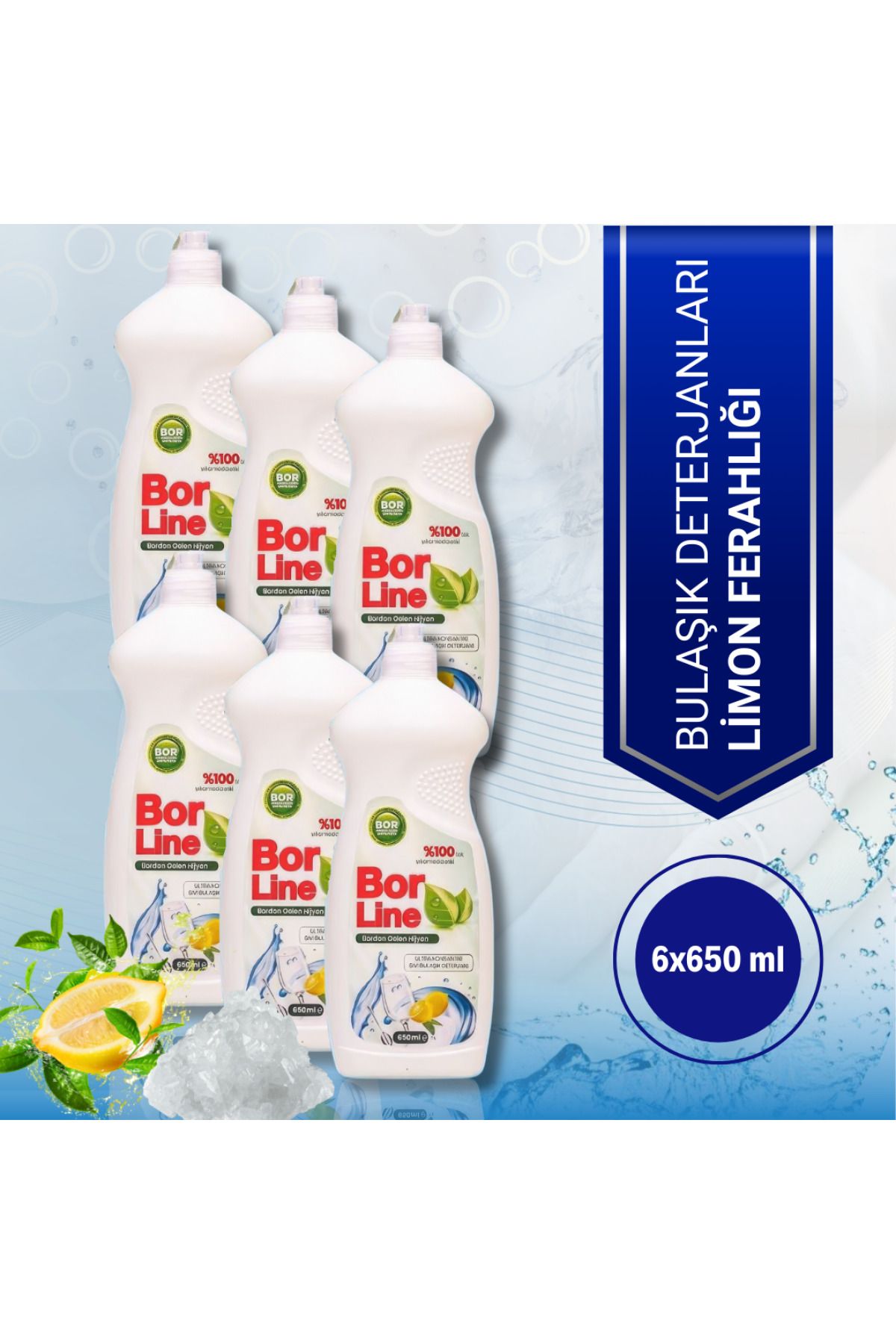 BORLINE Sıvı Bulaşık Deterjanı Limon Ferahlığı (6x650 ml)