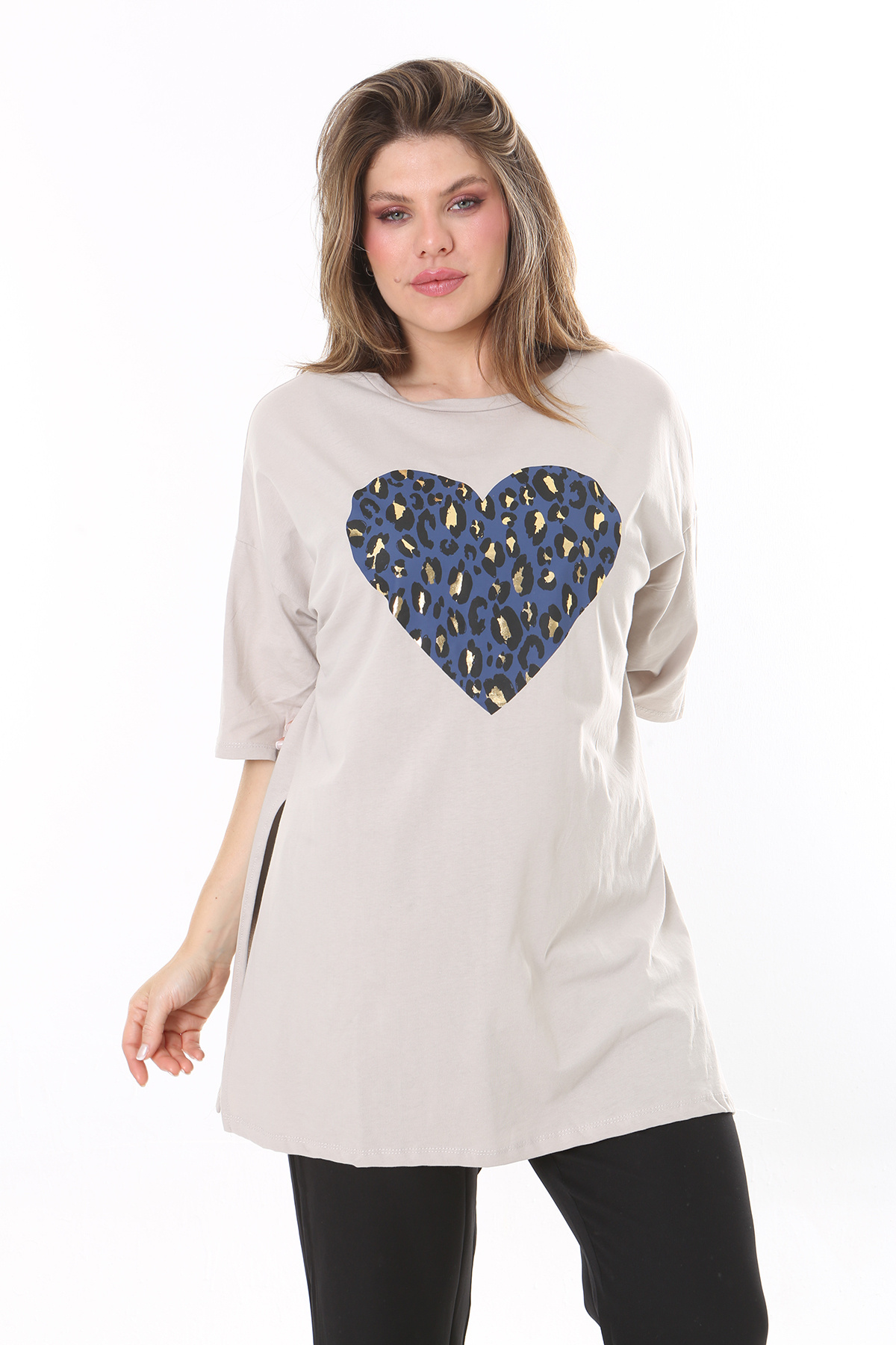 Şans-Women's Plus Size Mink Lacquer Printed Side Slit Blouse 65N37801 4