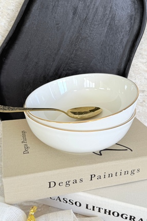porselenden Modern Gold 19 Cm 2'li Derin Premium Porselen Salata Kasesi Sunum...