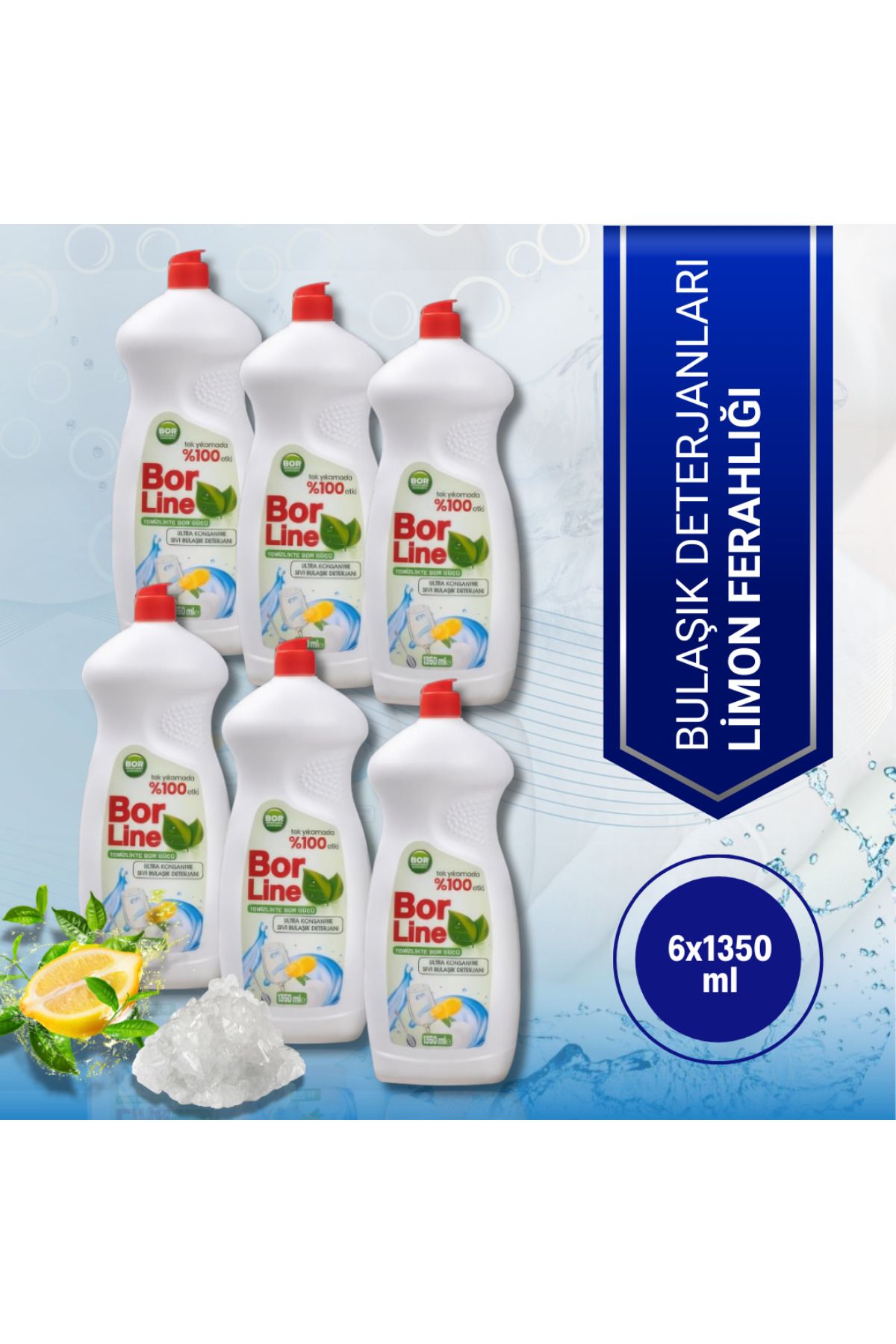 BORLINE Sıvı Bulaşık Deterjanı Limon Ferahlığı (6x1350 ml)