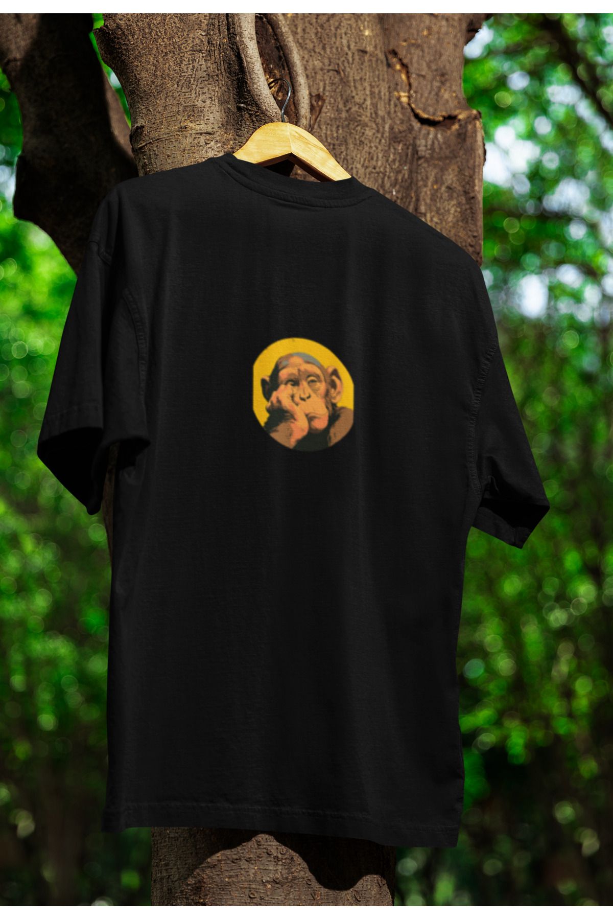 MG MAYMUN BASKILI UNISEX BİSİKLET YAKA PAMUKLU OVERSIZE KALIP KISA KOLLU T-SHIRT