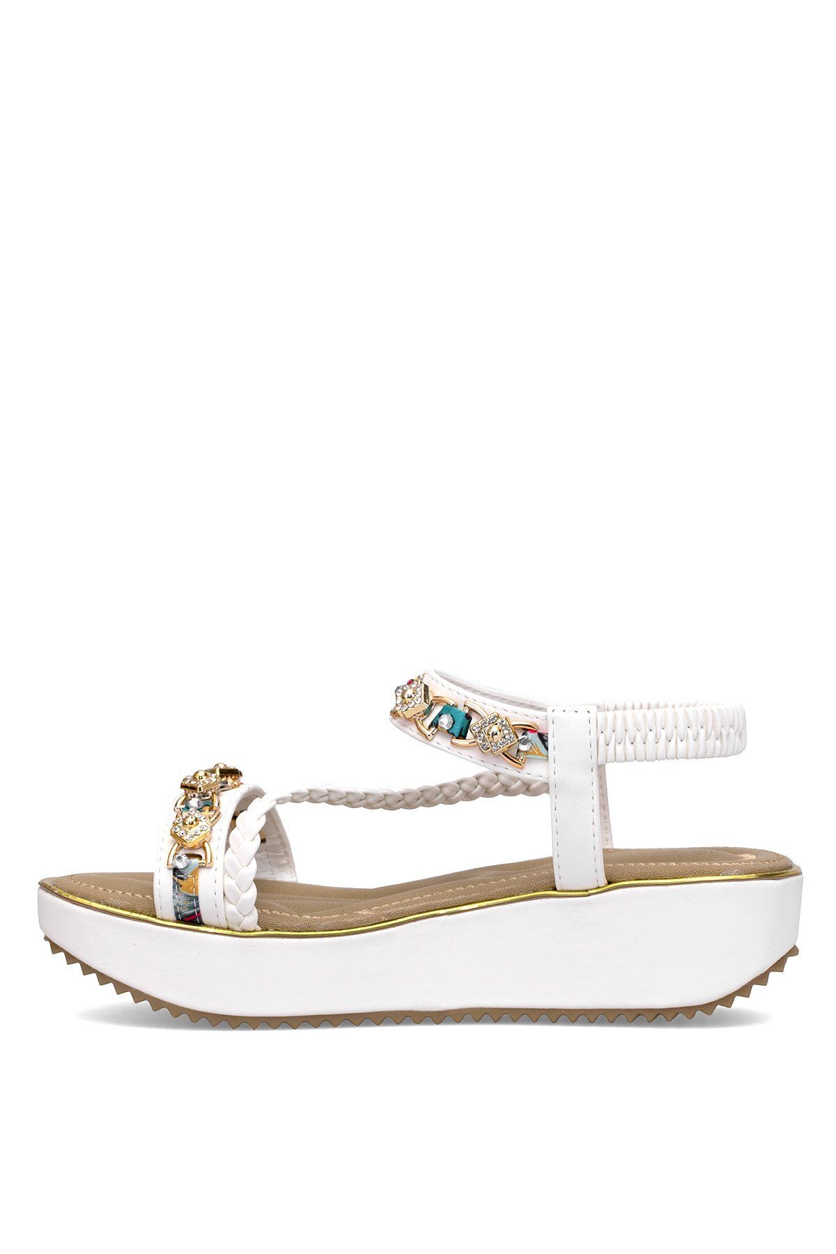 Guja-25Y121-4 Women's Stone Flat Sandals White 3