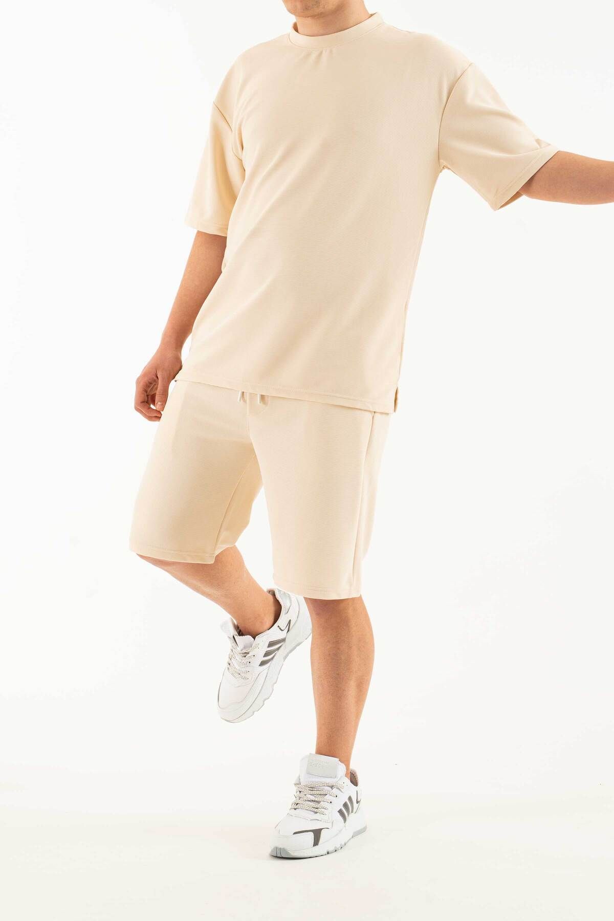 bombe Erkek 2 li Set Cep Baskılı Oversize Comfort Rahat Kesim T-shirt Şort Takım