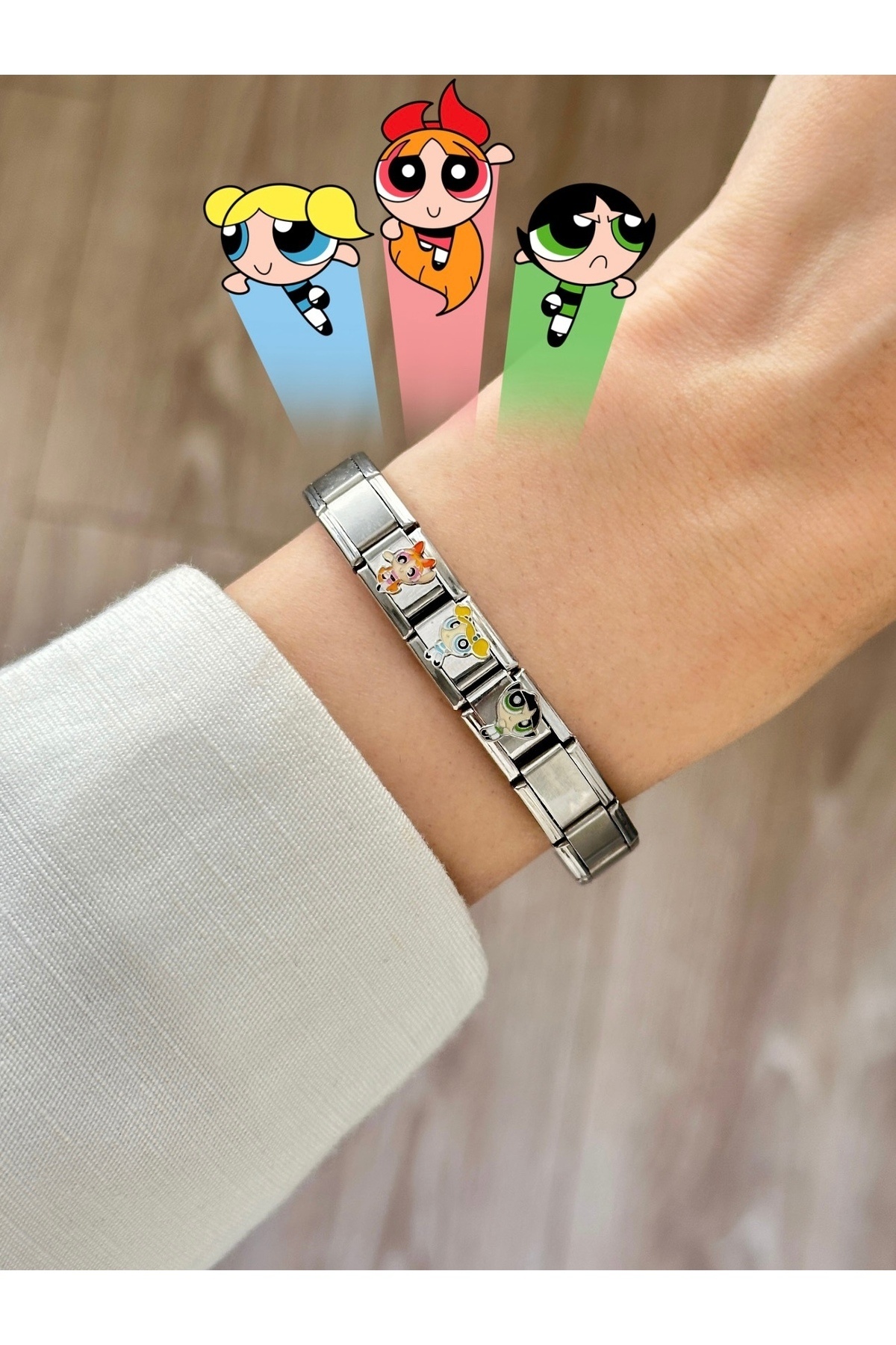 YOUES JEWELRY-Unisex Italian Charm Power Puff Girls Buttercup 1 Piece Stainless Steel Charm 9mm Charm Attachment Link 2