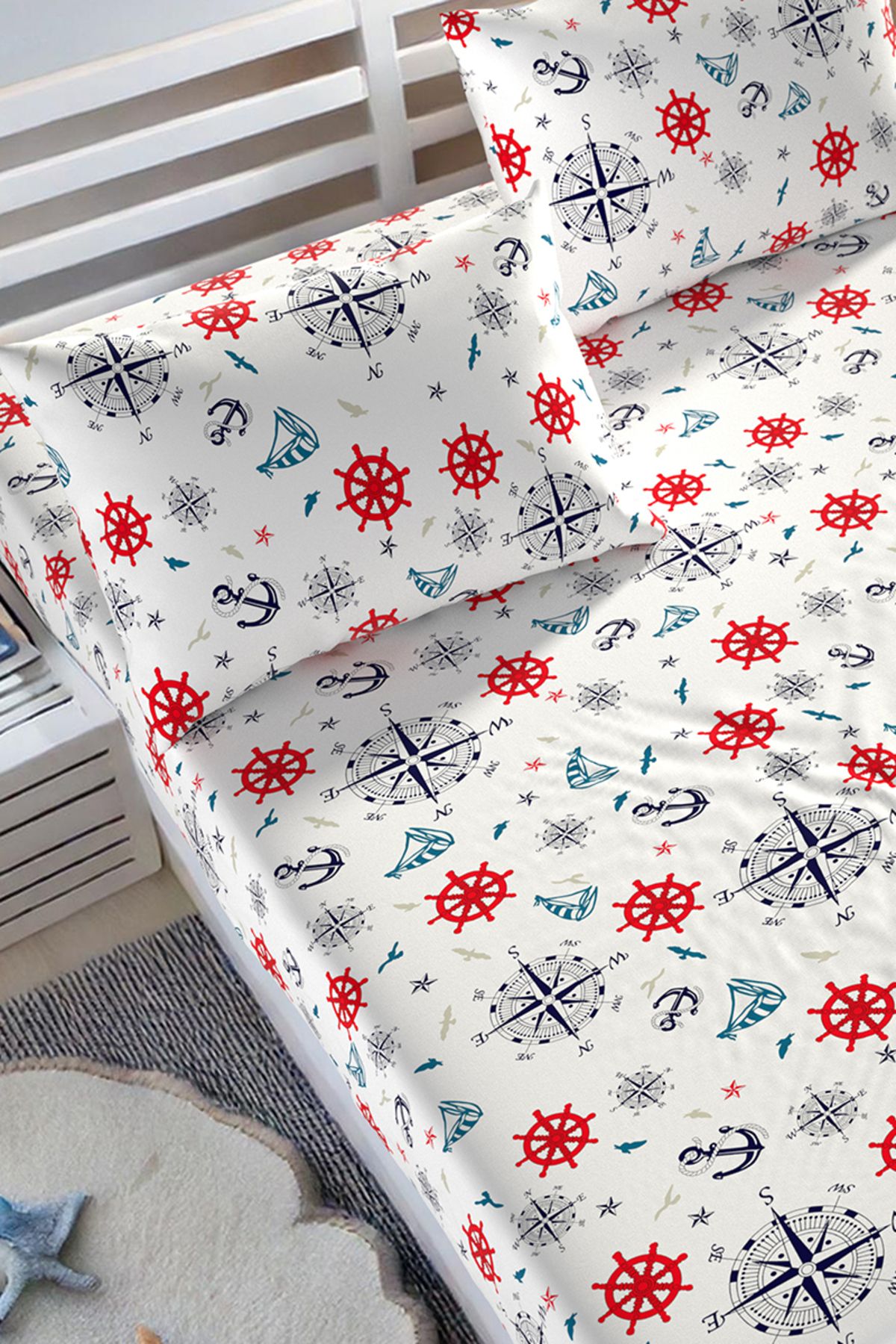 Lorien-Sail Patterned Ranforce Fabric Single Fitted Sheet Set (1 Pillow Case) 6