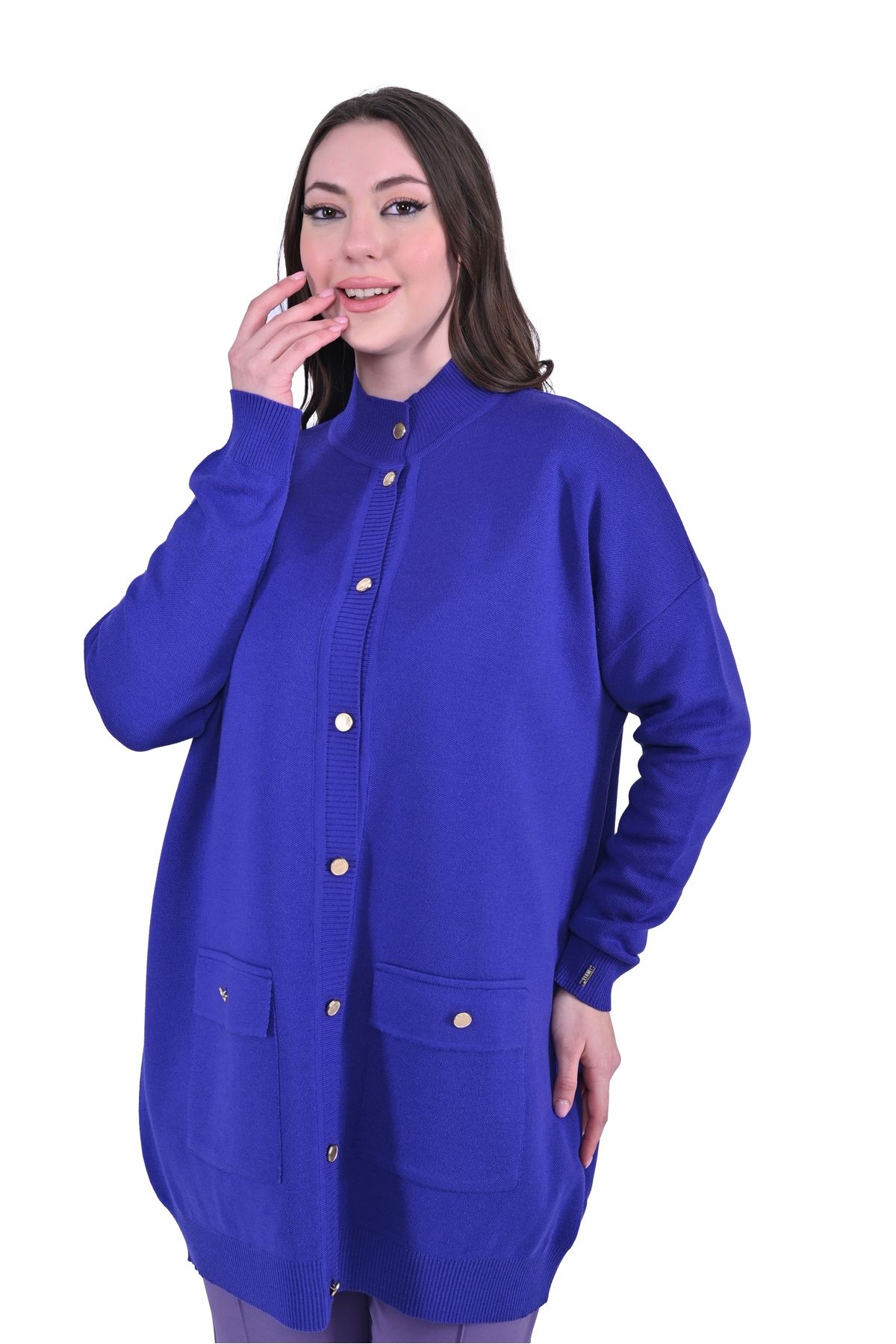 Invee-7070 Model Purple Wool Blended Knitwear Cardigan 1