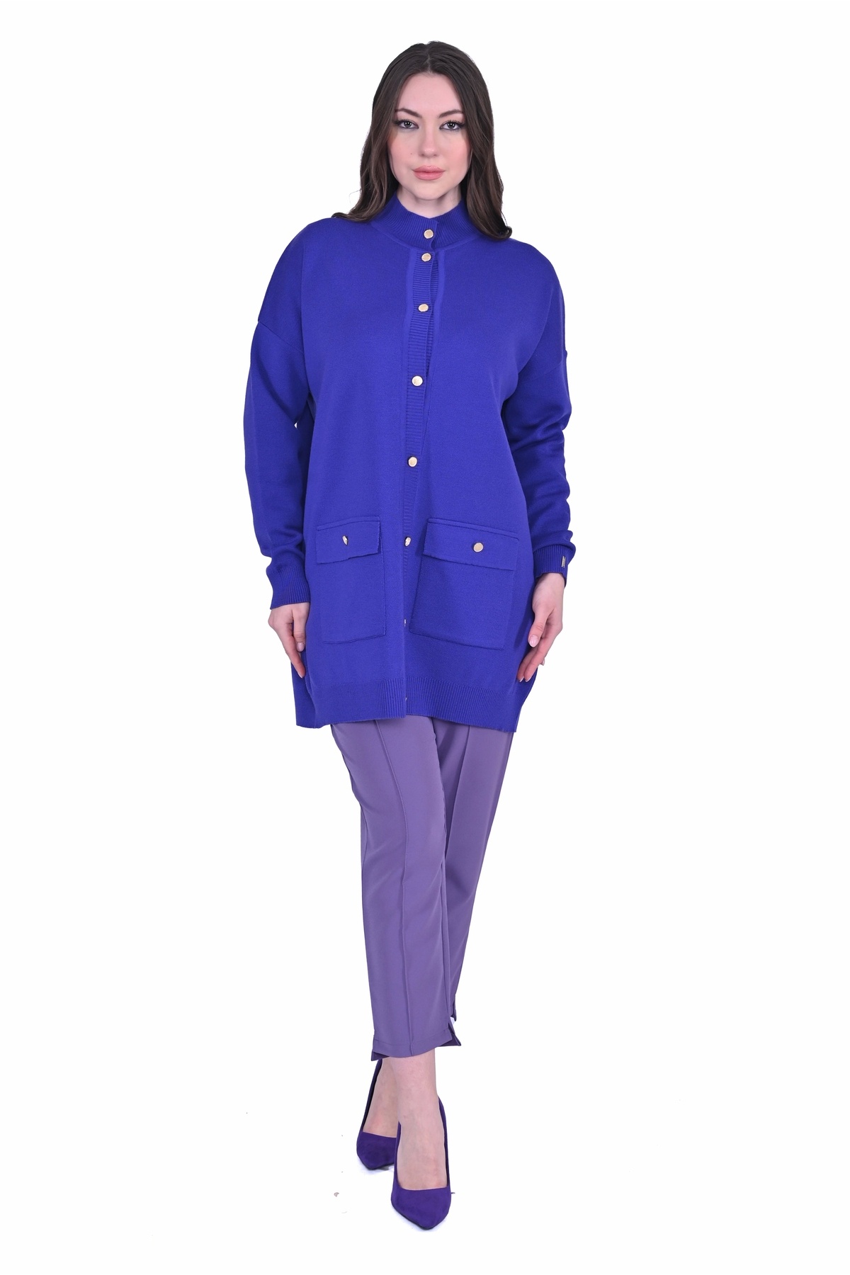 Invee-7070 Model Purple Wool Blended Knitwear Cardigan 3