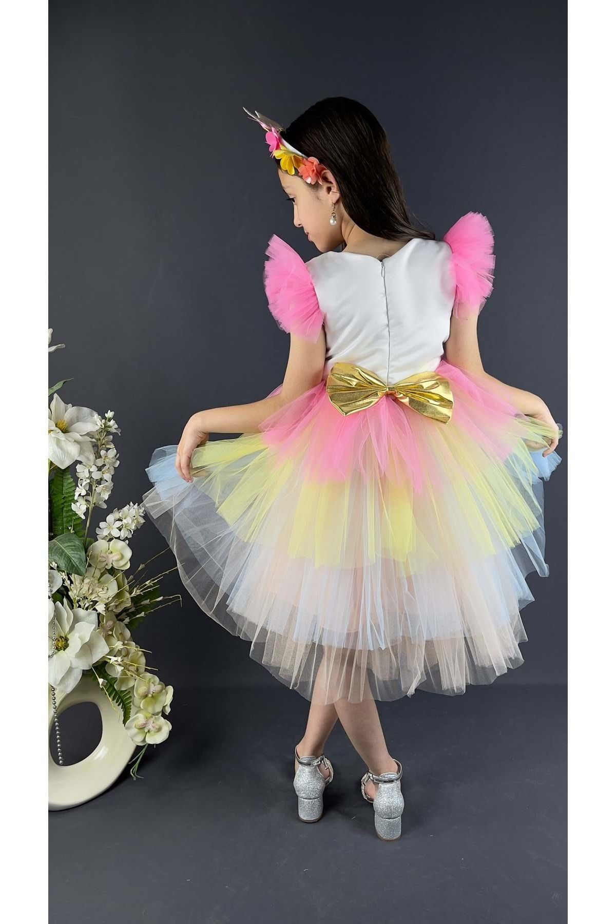 Mnk-Colorful Sequined Buckle Girl's Party Dress White 4