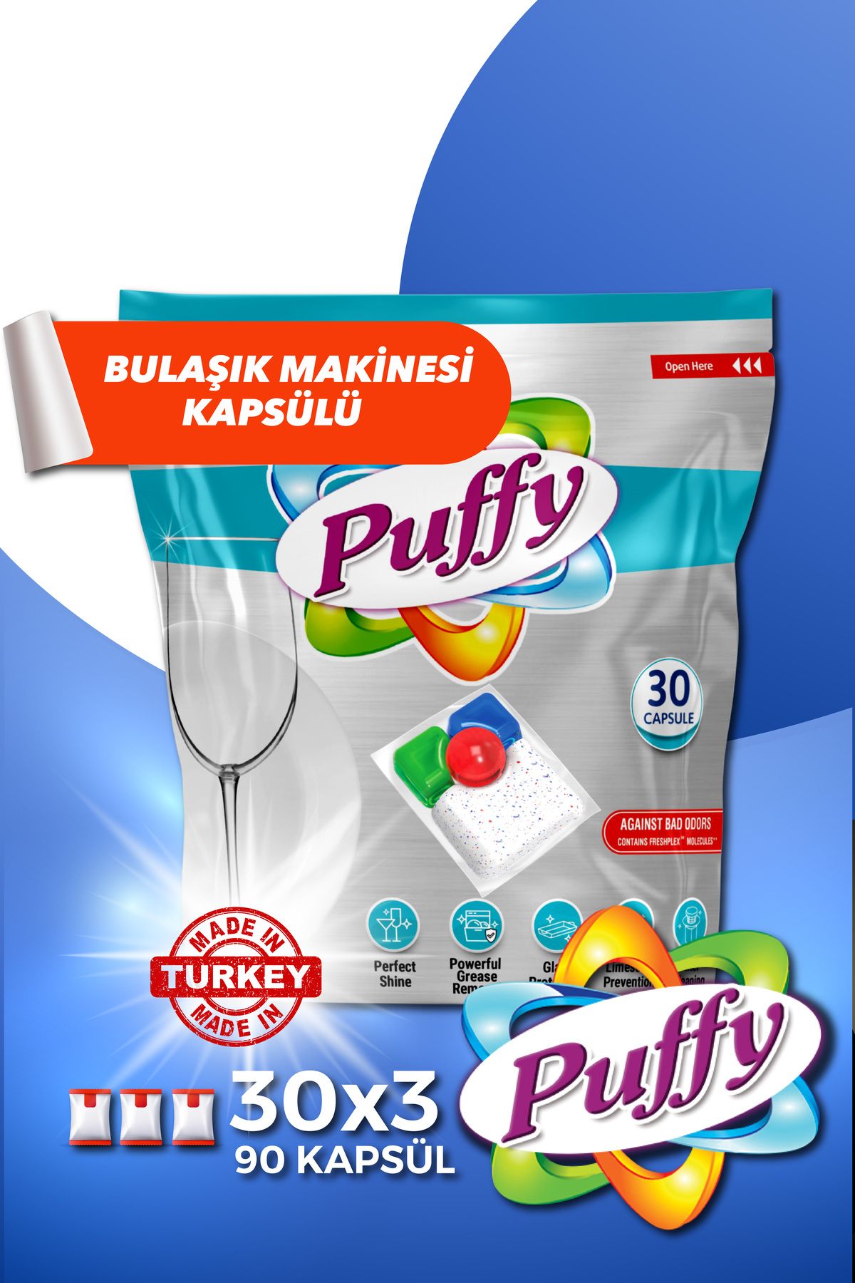 Puffy Hepsi Bir Arada Bulaşık Makinesi Deterjanı Kapsül 90 Yıkama