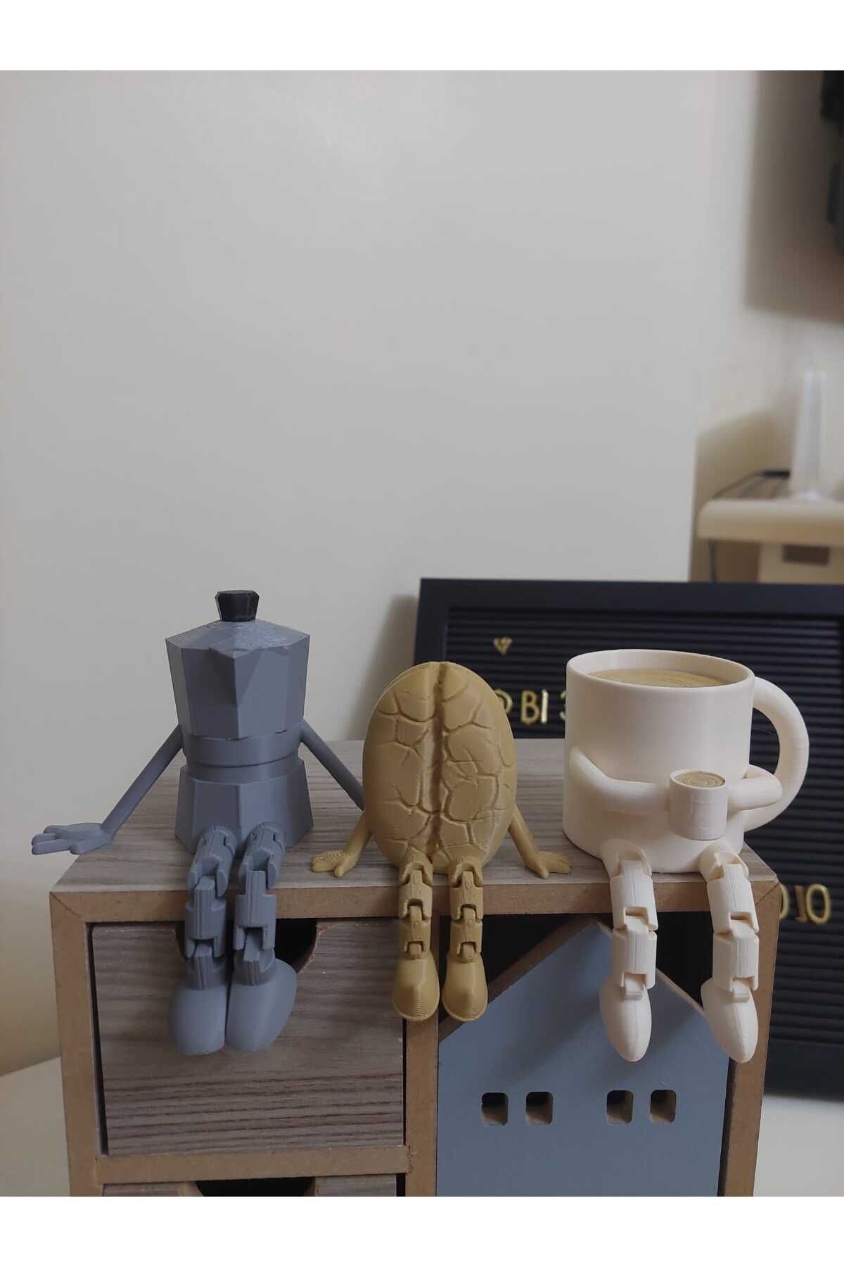 teknotrust Kahve Köşesi Sevimli Biblo Seti 3lü, Kahve Çekirdeği, Bej Kahve Kupası, Moka Pot, Coffee Set