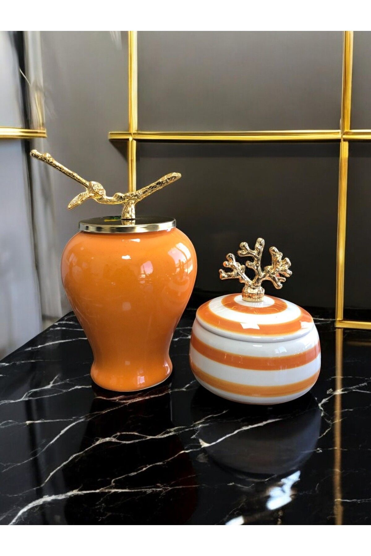 teknotrust Dekoratif Obje Gold Dallı Soft Sarı Şah Küp Mercan Zamaklı Klasik Zebra Obje - Feray Home