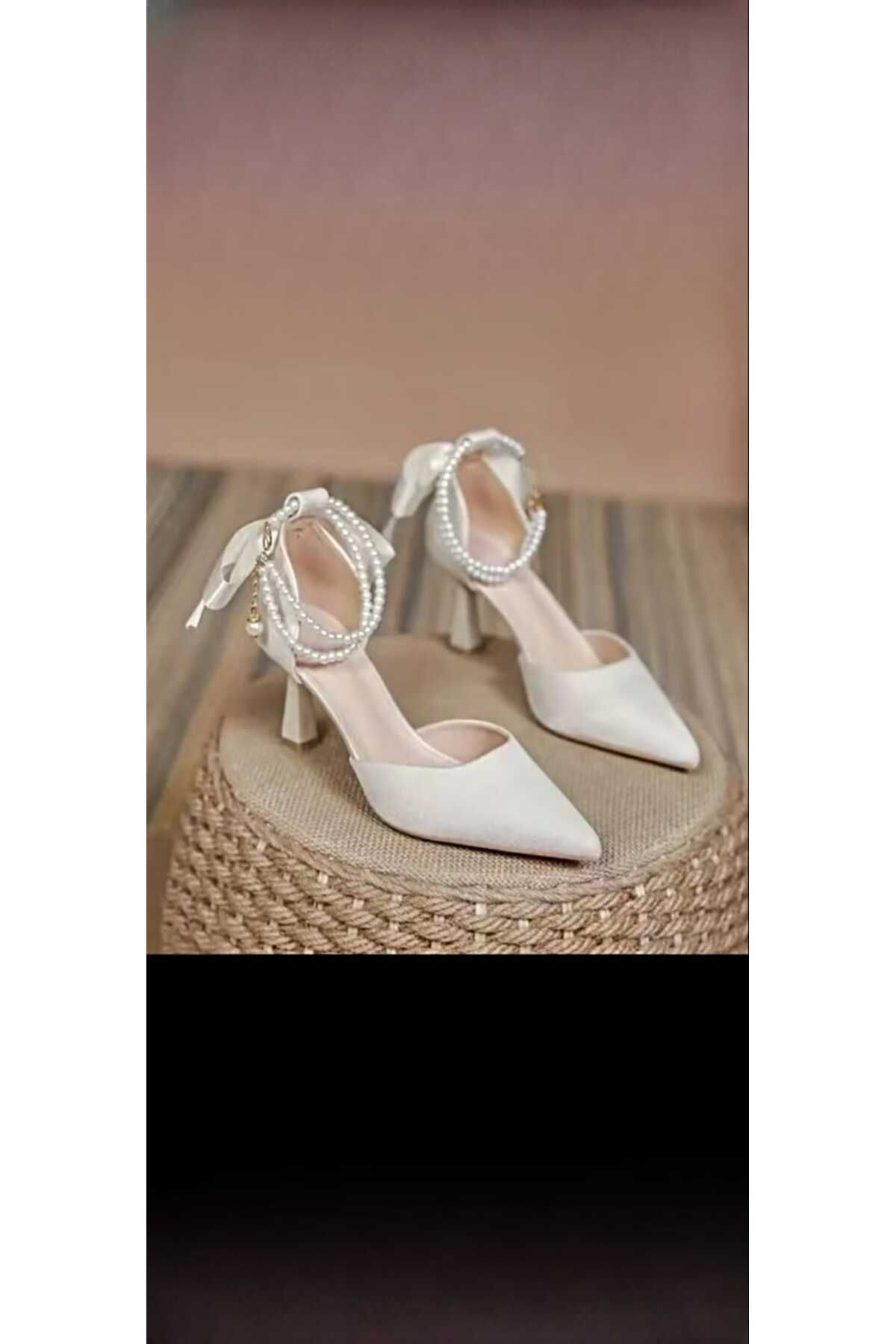 Modavien-Pantofi de mireasa de dama 7 cm bej cu perle 3
