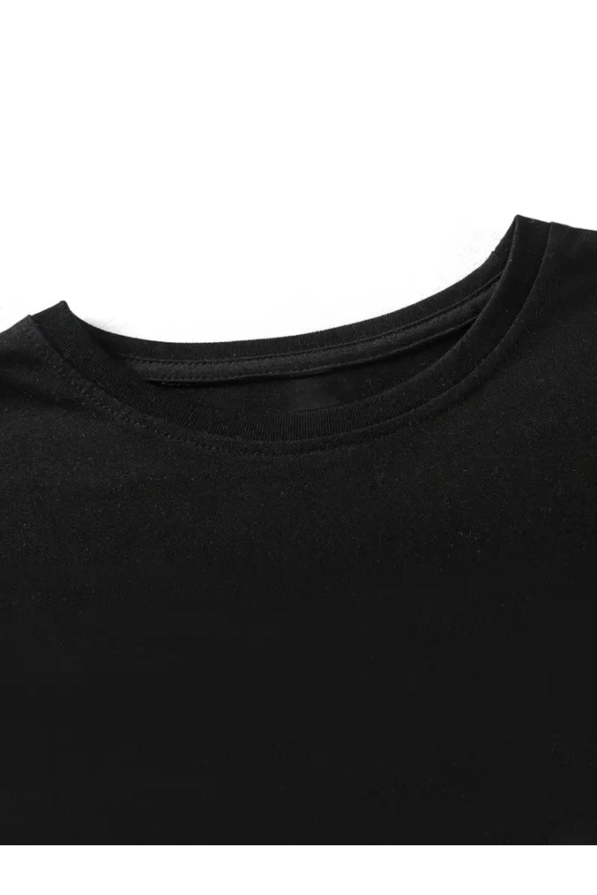 Baskılı Oversize Bisiklet Yaka T-shirt - Siyah