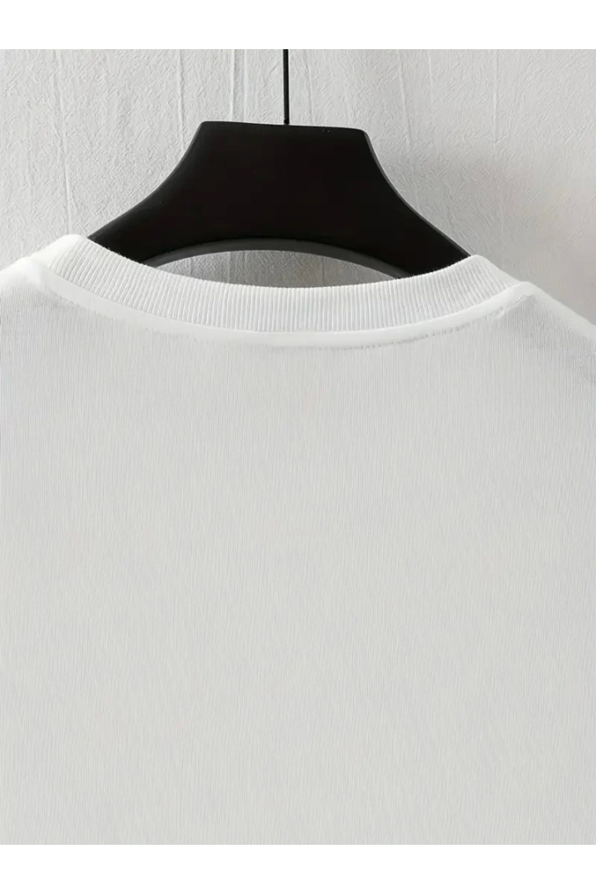 Baskılı Oversize Bisiklet Yaka T-shirt - Beyaz