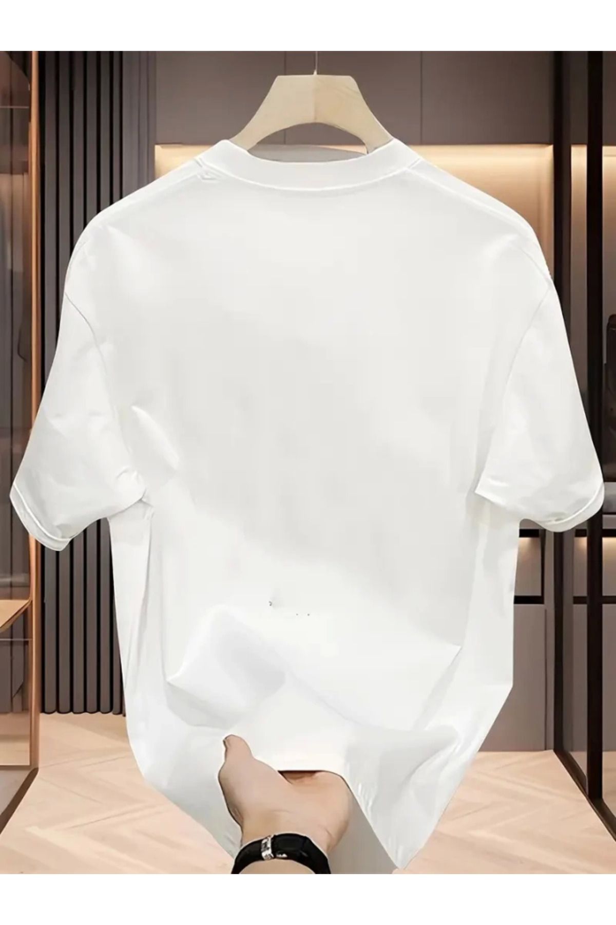 Albayrak Baskılı Oversize Bisiklet Yaka T-shirt - Beyaz