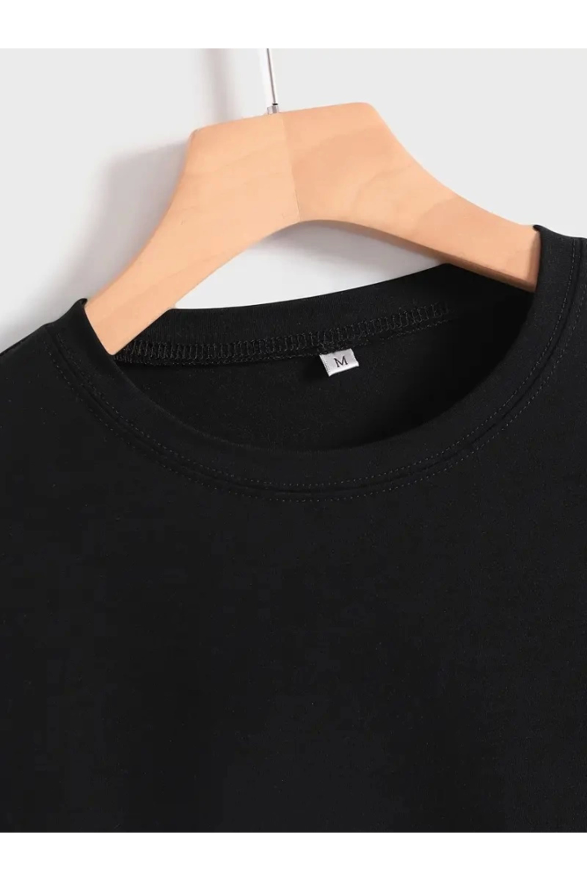 Baskılı Oversize Bisiklet Yaka T-shirt - Siyah