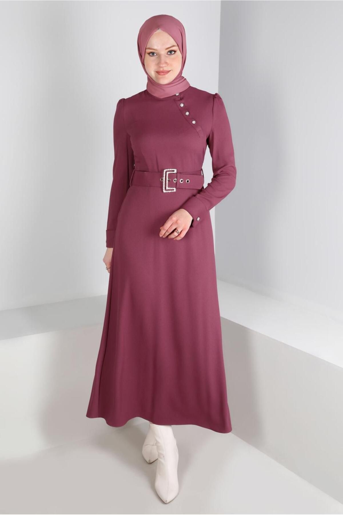 پیراهن دکمه دار کمربند 43382 Alvina
