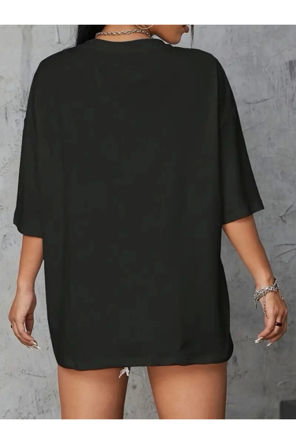 hediyeniz sare'den Hediyeniz Sare`den Baskılı Oversize Bisiklet Yaka T-shirt - Siyah