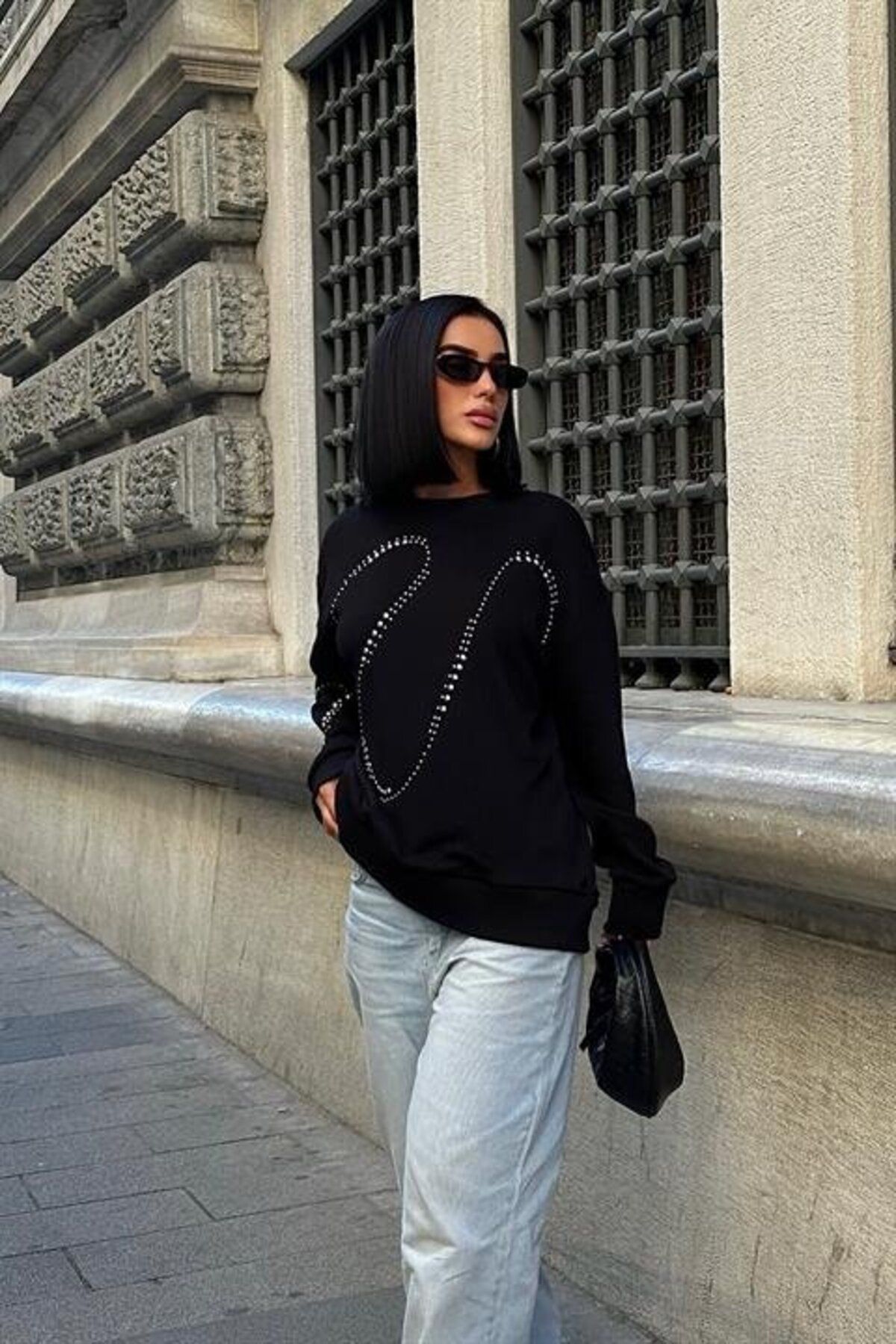 novafems Gümüş Taşlı Sweatshirt 8052
