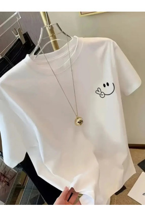 Genel Markalar Nova Epoxy Art Baskılı Oversize Bisiklet Yaka T-shirt - Beyaz