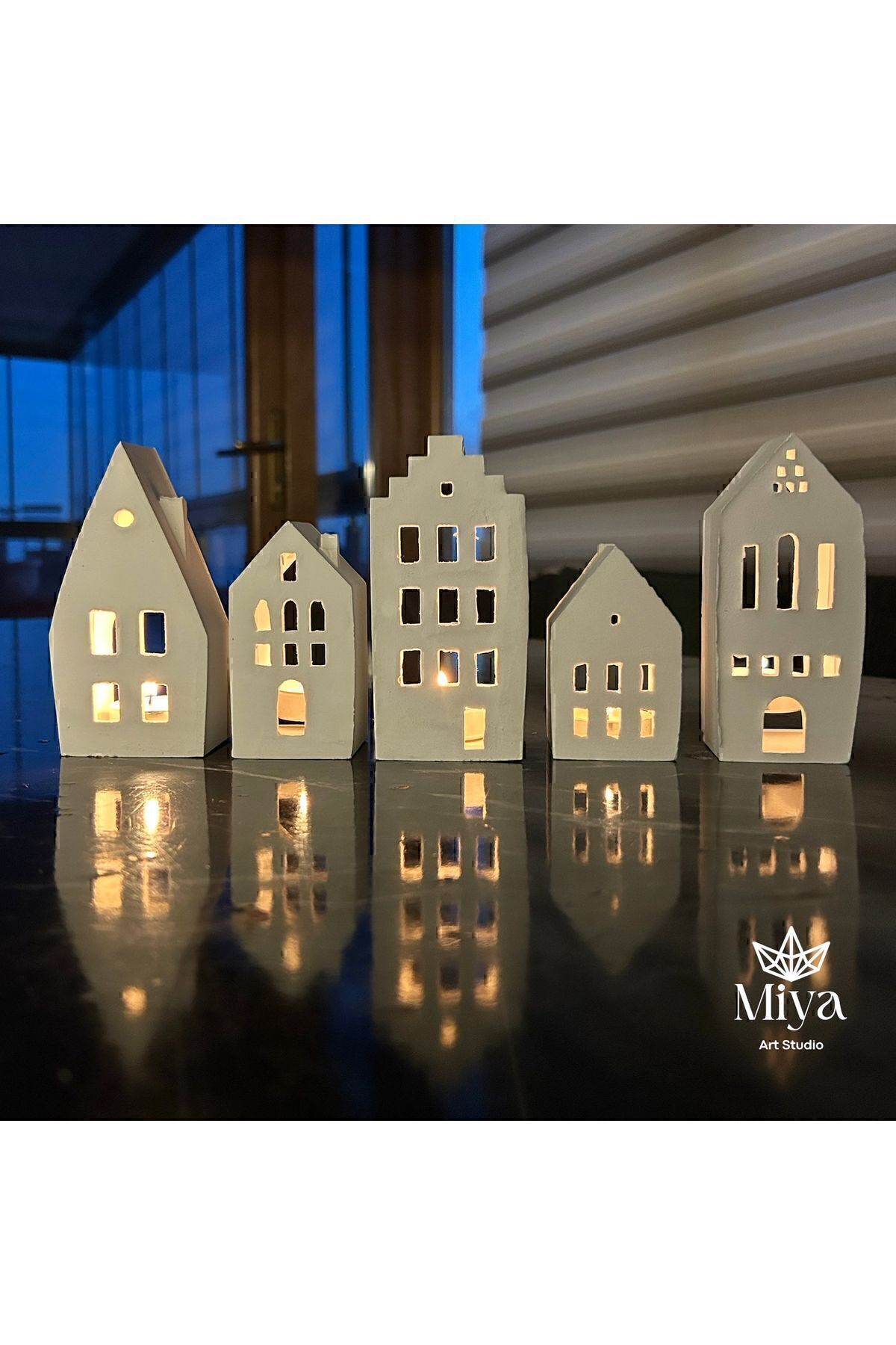 teknotrust 5’li Ev Tealight Beton Mumluk Seti Beyaz Dekoratif