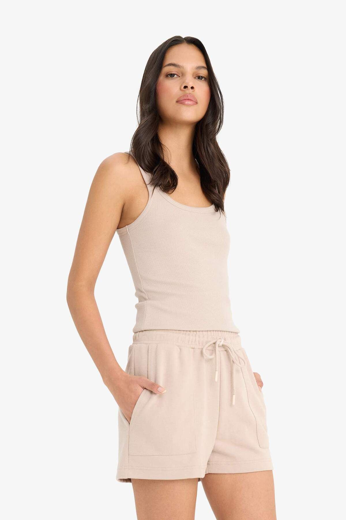 DeFacto-Regular Fit Stretchy Waisted Lace up Bermuda Shorts D3327Ax25Sp 5