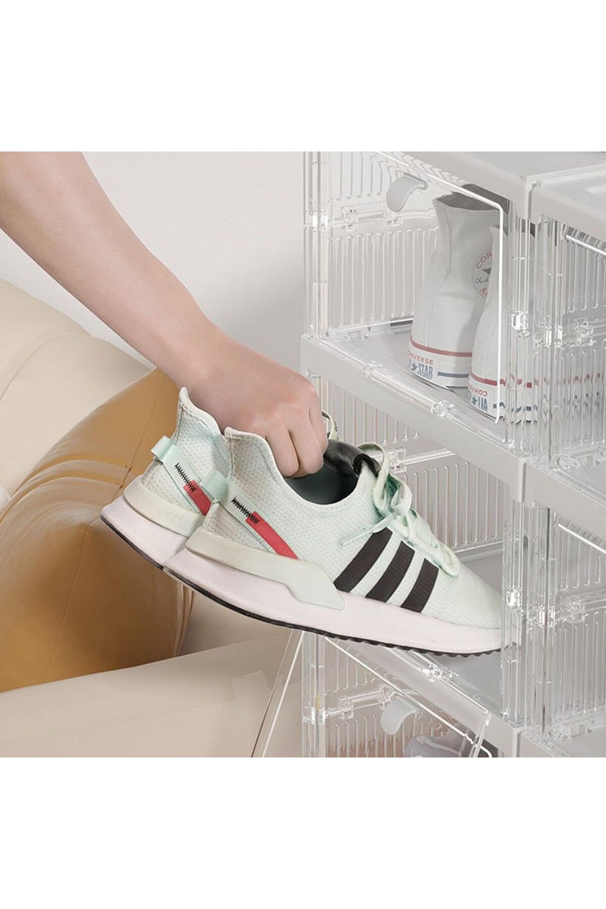 COOYA-Transparent 1-layer shoe box, with door, stackable, easy to install, suitable for wardrobe entrance 6