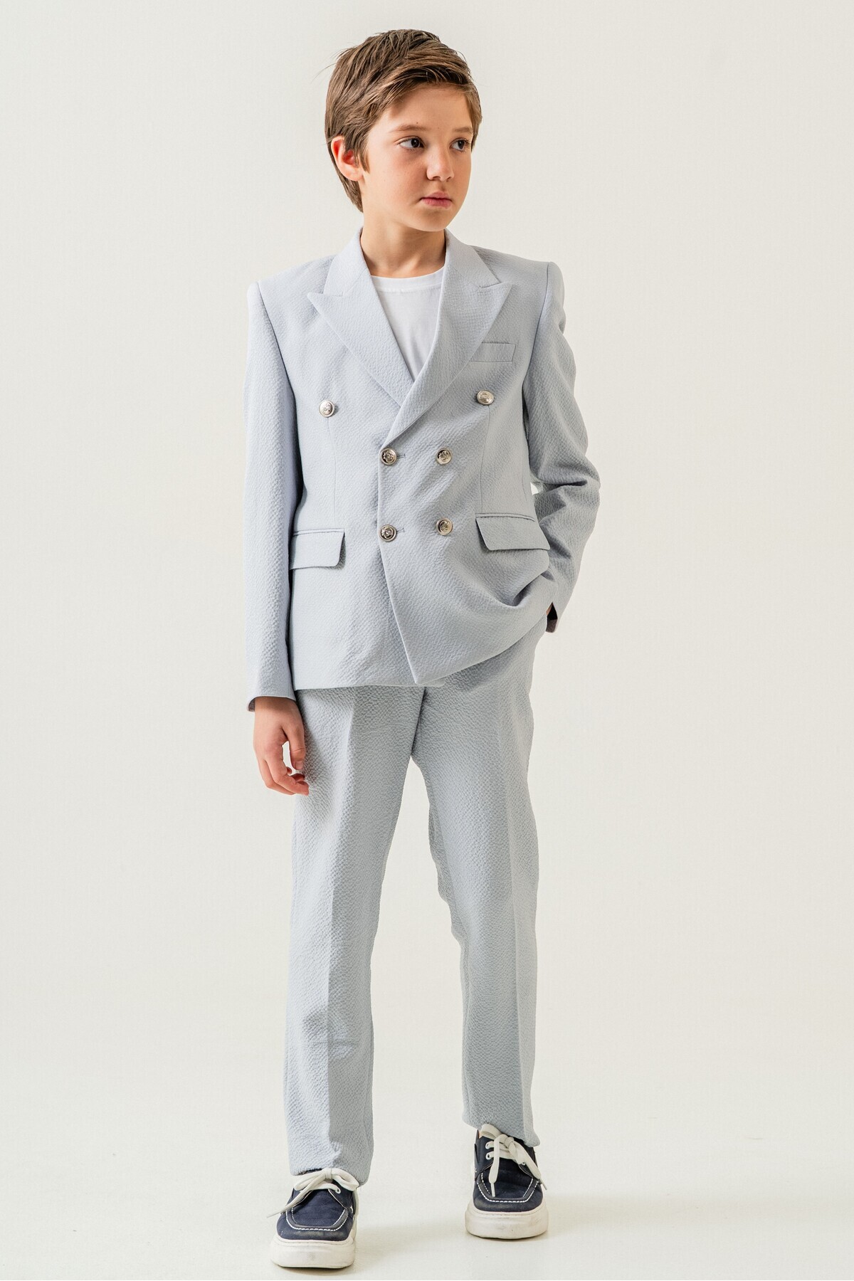carino's kids-Seersucker Double Breasted Boy's Suit Lycra 3
