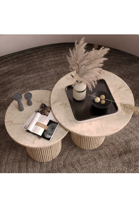 klubeconcept Bohem Modern Silindirik Ayaklı İkili Orta Sehpa Seti 100 % MDF