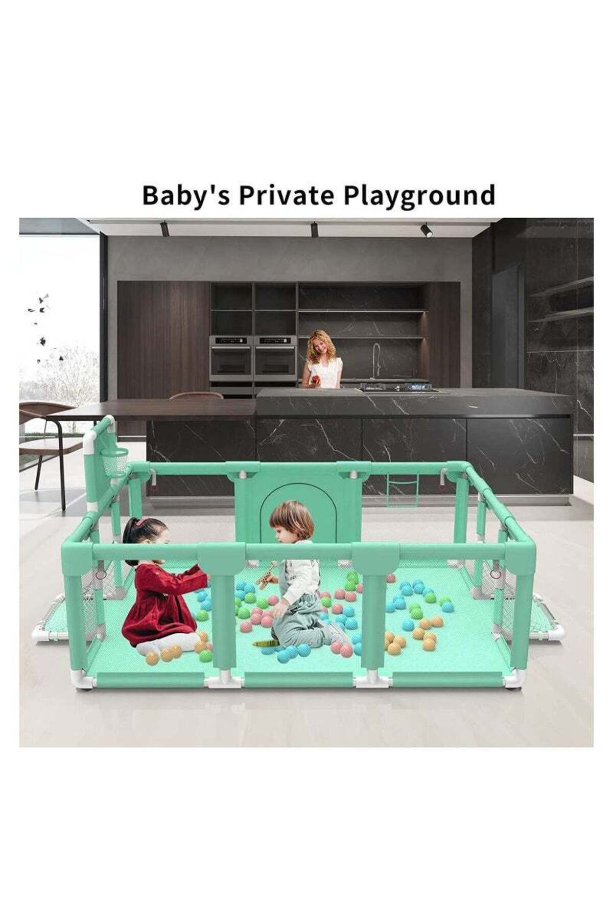 Yelajoy-Removable baby playpen,breathable mesh,safe and non-slip,360° wide angle,easy to install,green 5