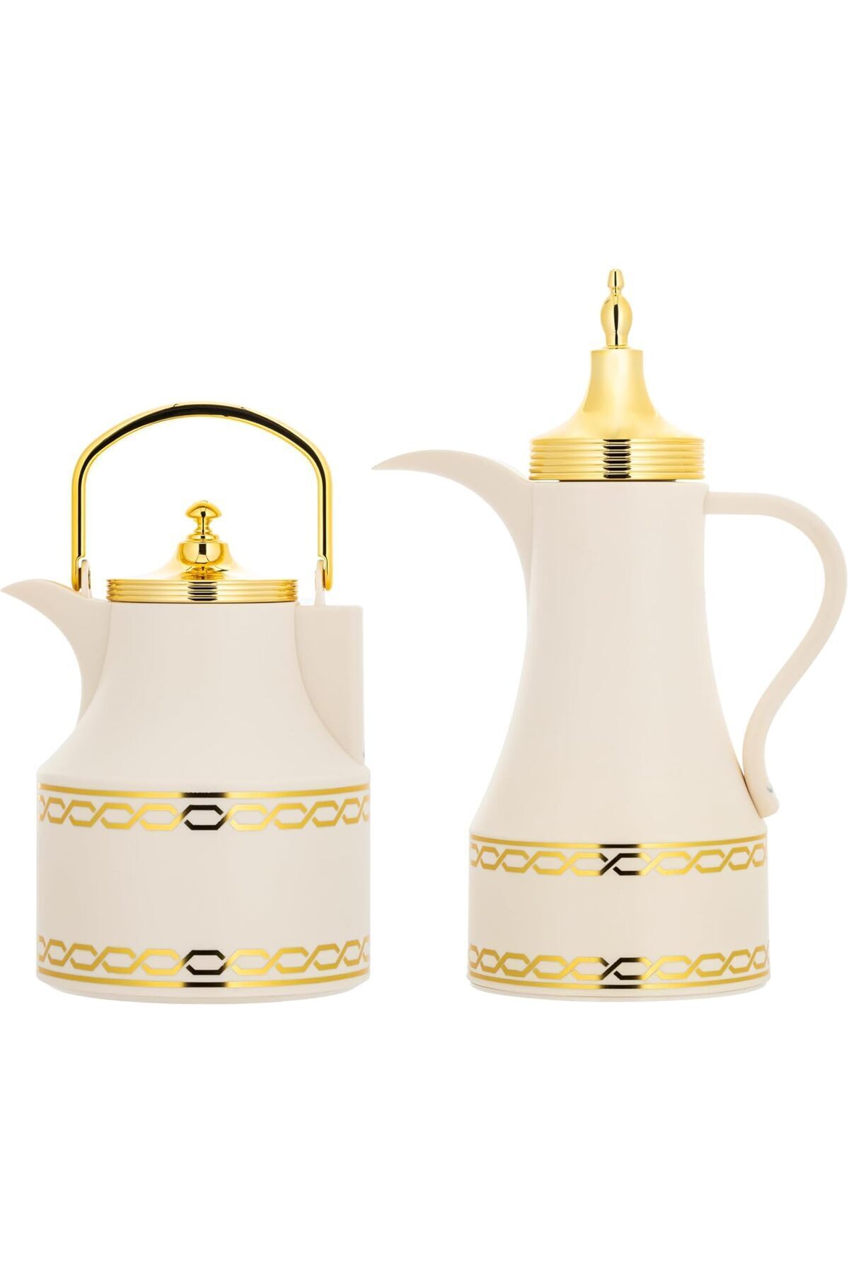 ALSAIF Deva Coffee And Tea Vaccum Flask Set In Ivory/gold / Leak-proof And Keeps Drinks Hot 1.0/1.0 Liter