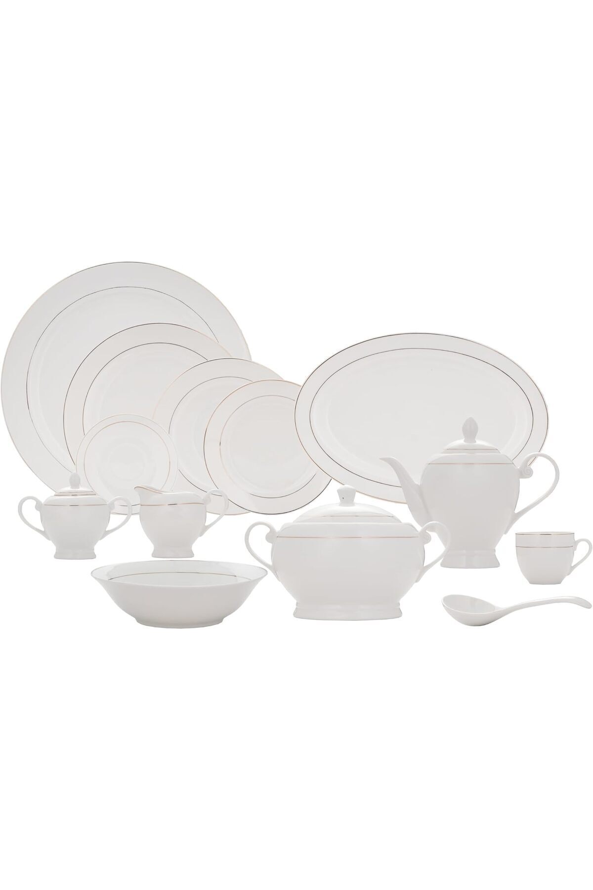 ALSAIF-52-piece Porcelain Dinner Set, Including Dinner Plates, Side Dishes, Pitcher And Cups White/gold 1