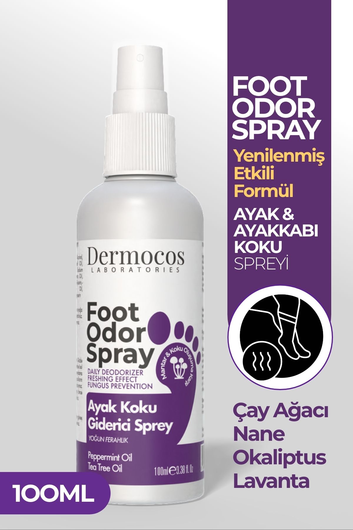 Dermocos Doğal Özlü Ayak Koku Giderici Sprey 100 ml | Okaliptus & Nane Yağı İçerikli