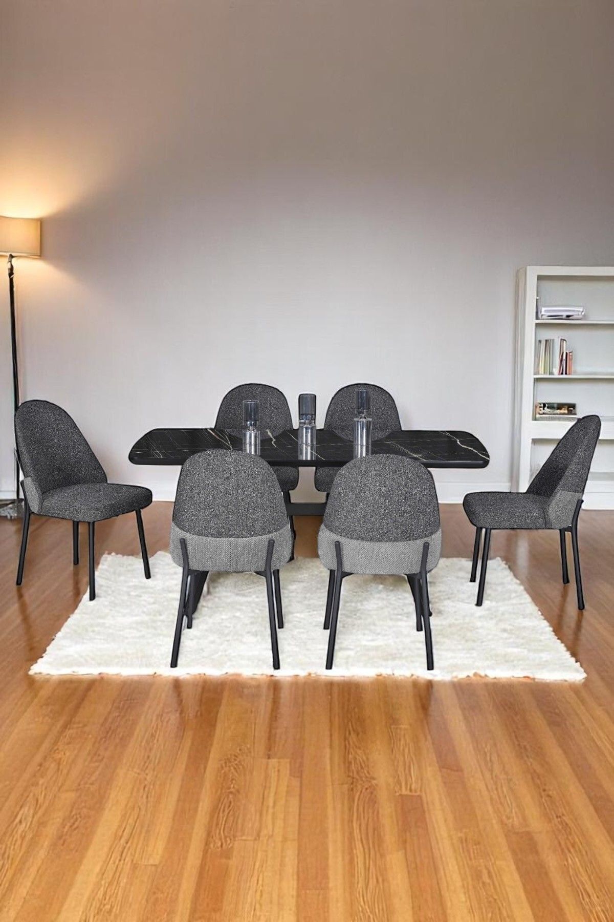 Sar Pakete Plus Modern Siyah Yemek Masası ve Sandalye Takımı – 85x170 cm, Metal Ayaklı