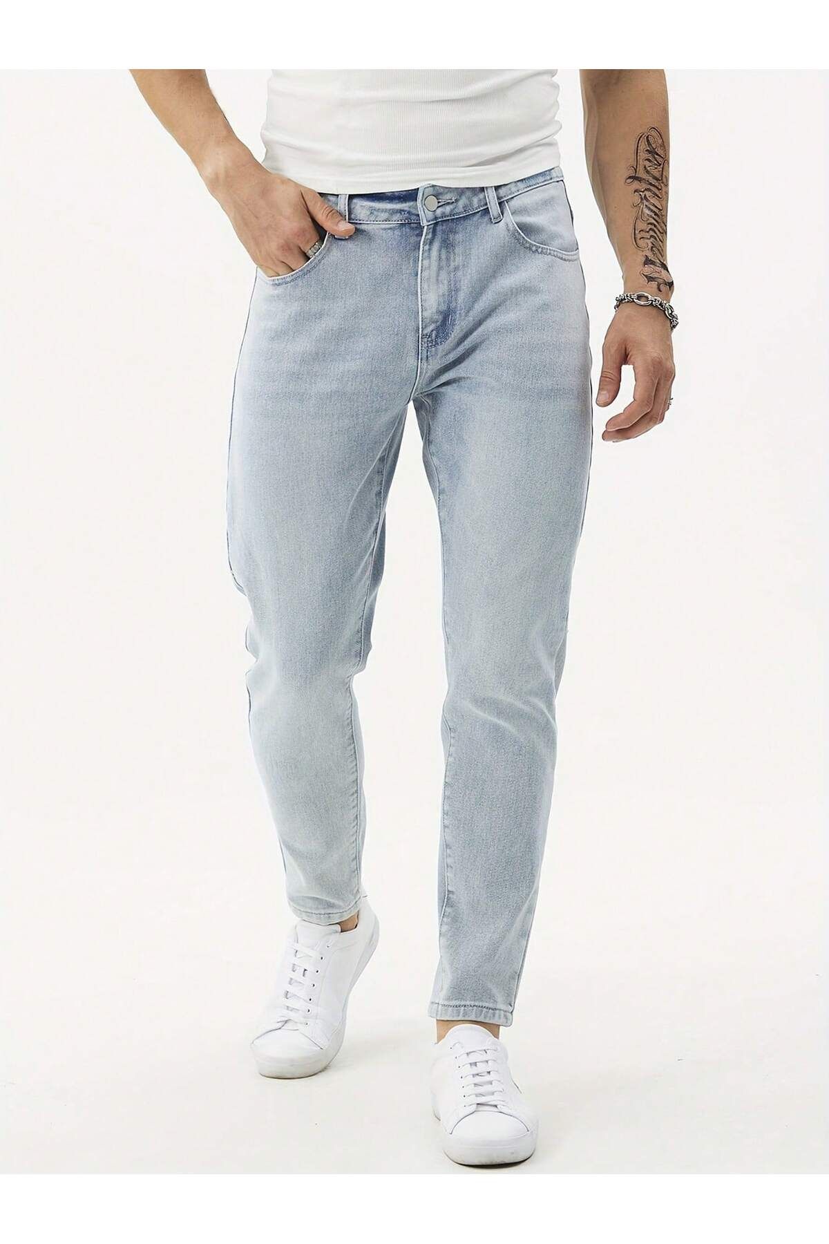Erkek Boyfriend Fit Denım Buz Mavi Jean Kot Pantolon