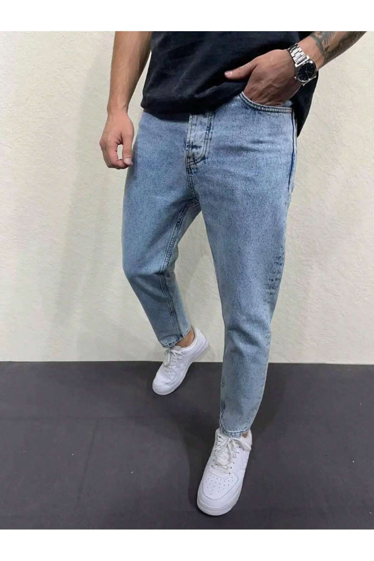 Erkek Boyfriend Fit Denım Orta Mavi Jean Kot Pantolon