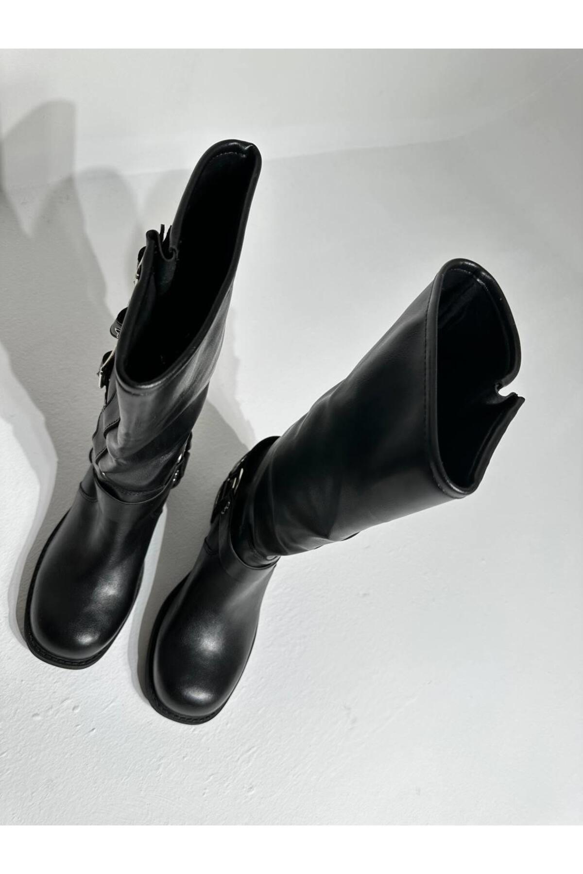 Eataly Shoes 3003 Siyah Kemerli Kadın Çizme