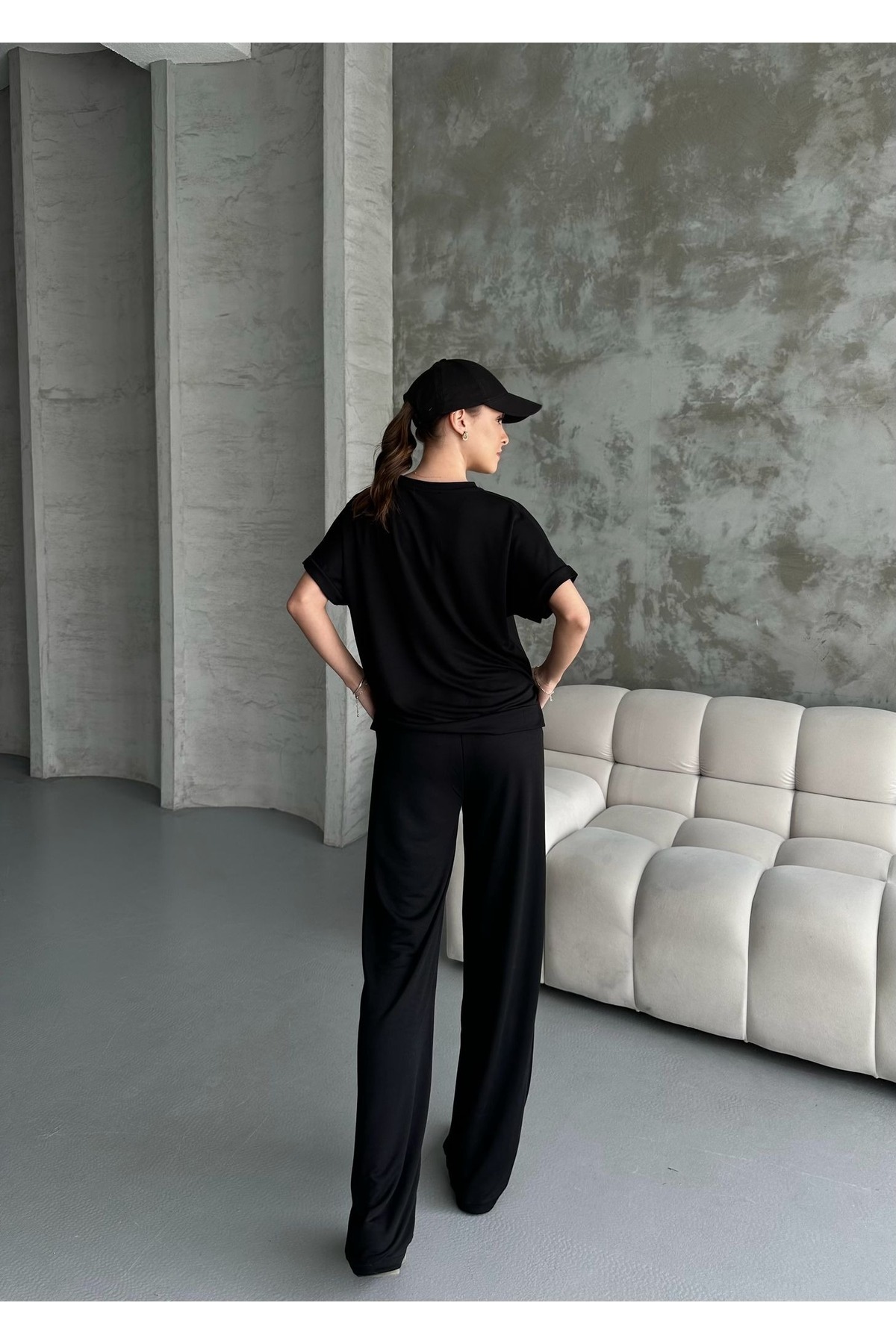 02Lady Fashion-Modal Pi̇ke Wide Leg Short Tracksuit Set 5