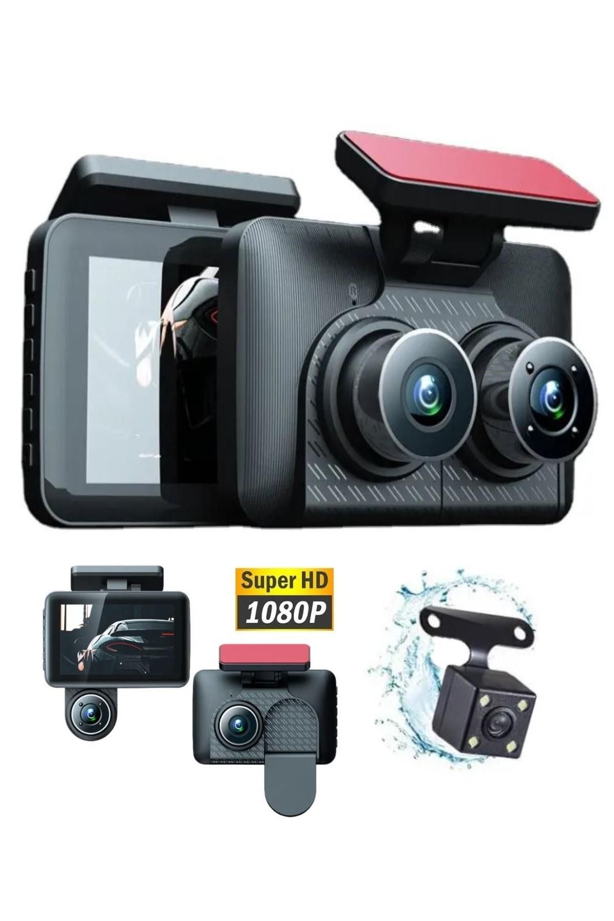 Araç İçi HD Kamera Video Kaydedici 3 Kamera 1080P Full HD Araç Kamerası WDR G-Sensor 5Mp Büyük Ekran