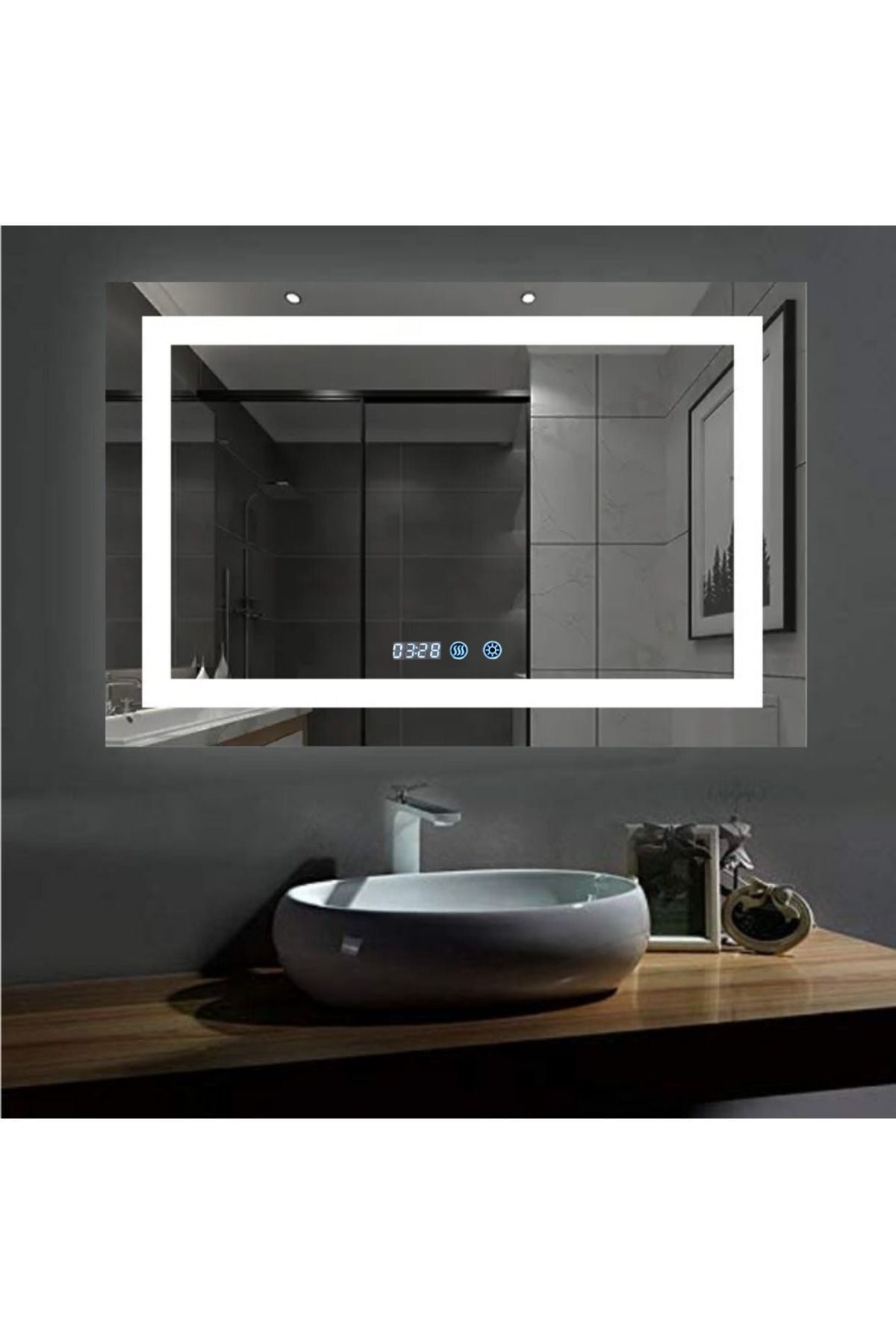 Avend Dokunmatik Akıllı Buhar Tutmayan 3 Renk Ledli Banyo Aynası Dekoratif Ofis Duvar Lavabo Aynası 50x70