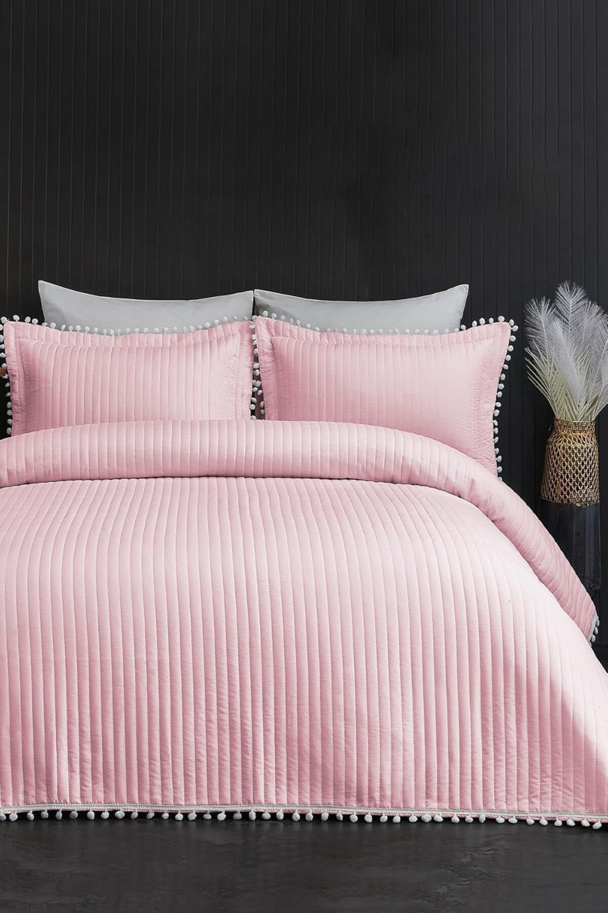 KDROĞLU GEÇMEZ Home Collection Kapitone Ponpon 3 Parça Yatak Örtüsü Ç.K Pudra AVM 1114477