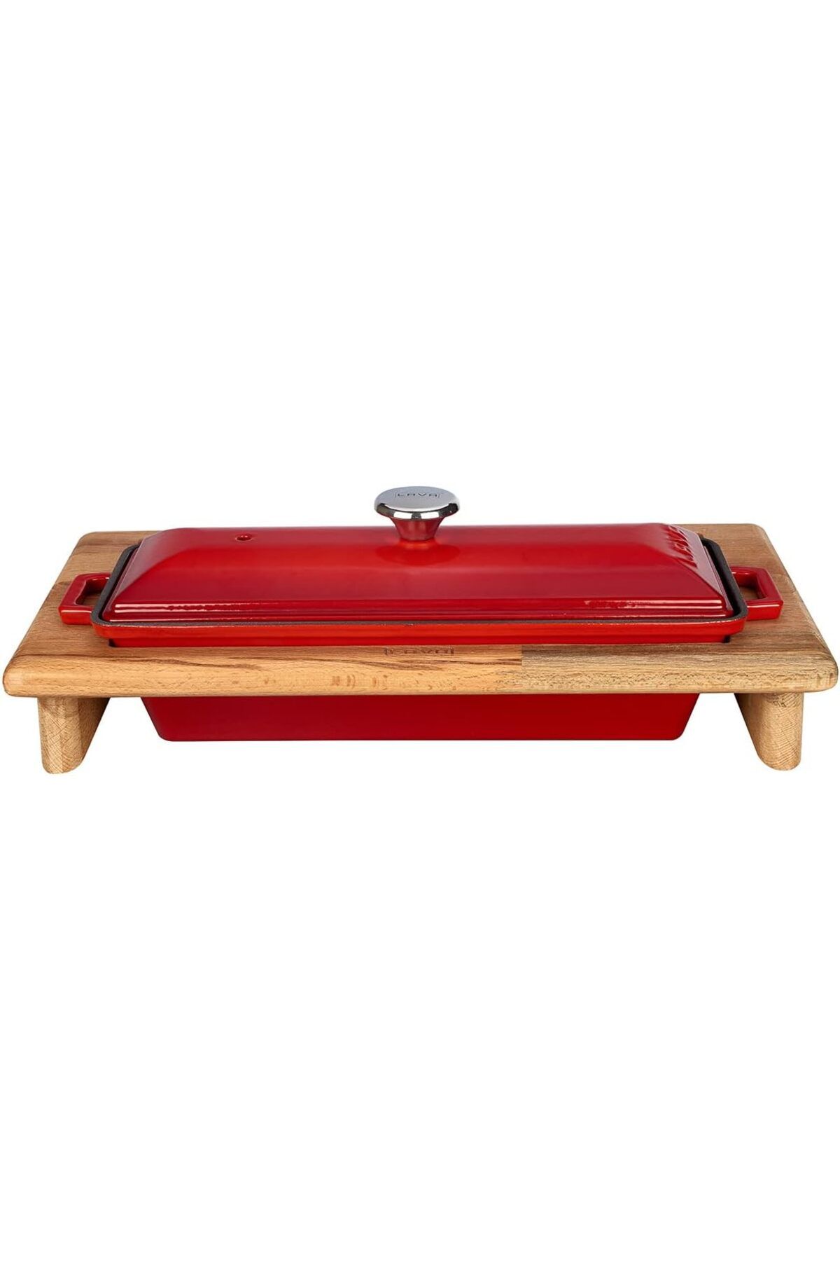 DERİK KADROĞLU Döküm Ekmek Kabı ve Ahşap Standı, 11x29cm, Kırmızı Yeni 1107872