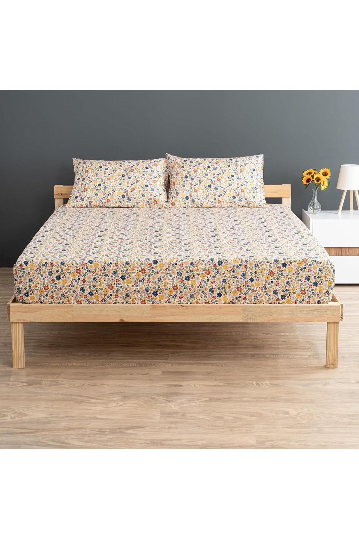 KDROĞLU KDROGLU | Liberty |%100 Pamuklu Çift Kişilik 180 x 200 Lastikli Çarşaf Seti Sarı New Desing 110