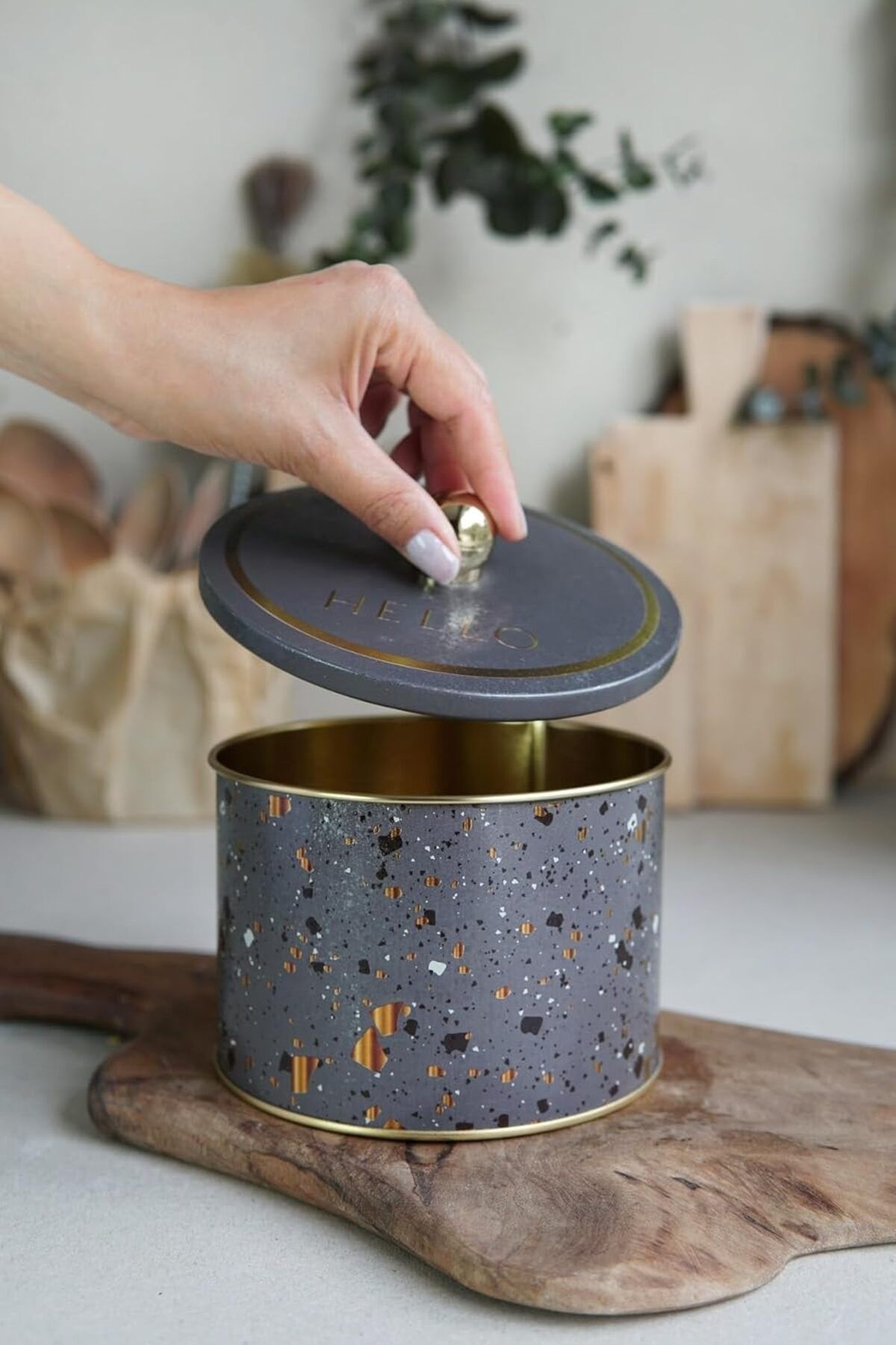 KDROĞLU KDROGLU Çok Amaçlı Dokulu Saklama Kabı, Dekoratif Saklama Kutusu 14 Cm, Terrazo (Terrazzo Brown)