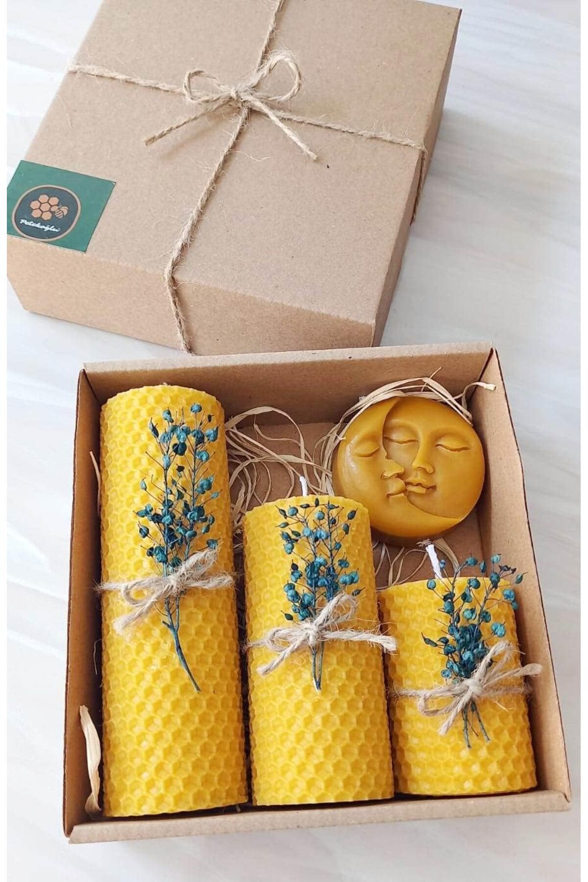 KDROĞLU plamystical Dekoratif Doğal Petek Balmumu Mum Ay Ve Güneş Seti Bal Mumu mum Hediyelik Beeswax Can